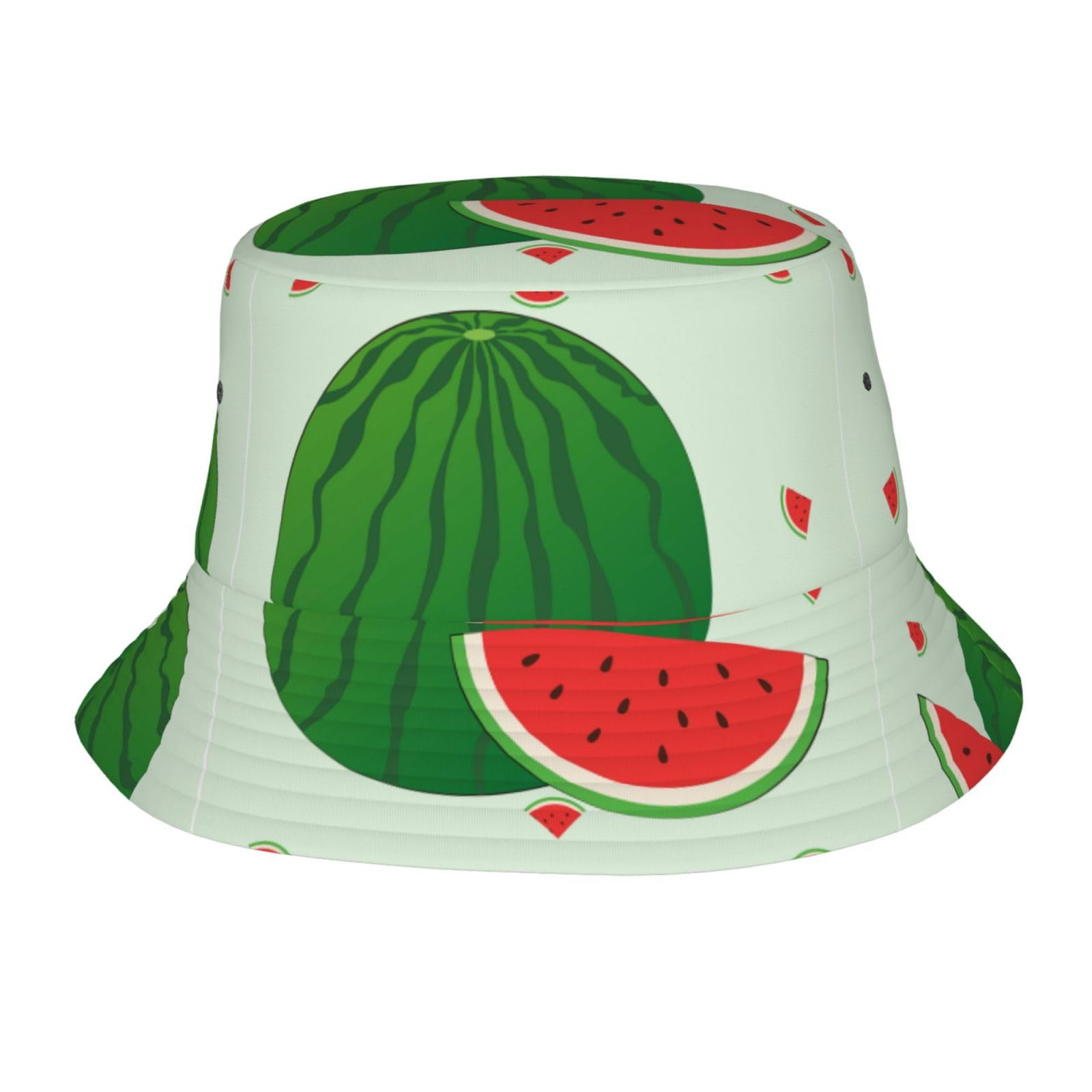 PHAYAH Cartoon Watermelon Printing Bucket Hat Sun Hat Uv Fisherman Hat Wide Brim for Fishing Hiking Beach Black