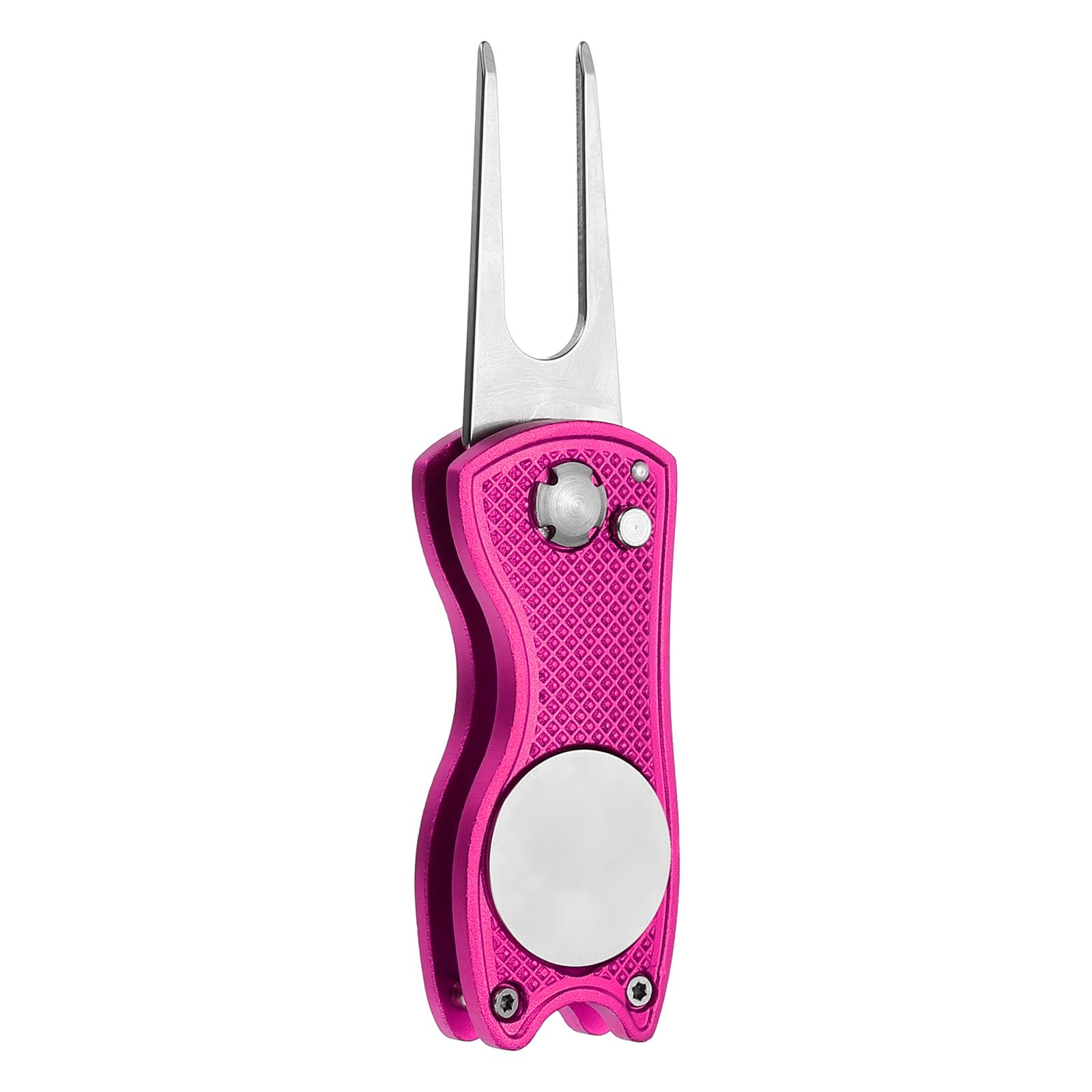 PATIKIL Golf Divot Repair Tool, Foldable Metal Golf Green Divot Tool with Magnetic Ball Marker & Stainless Steel Fork for Golfer, Fuchsia