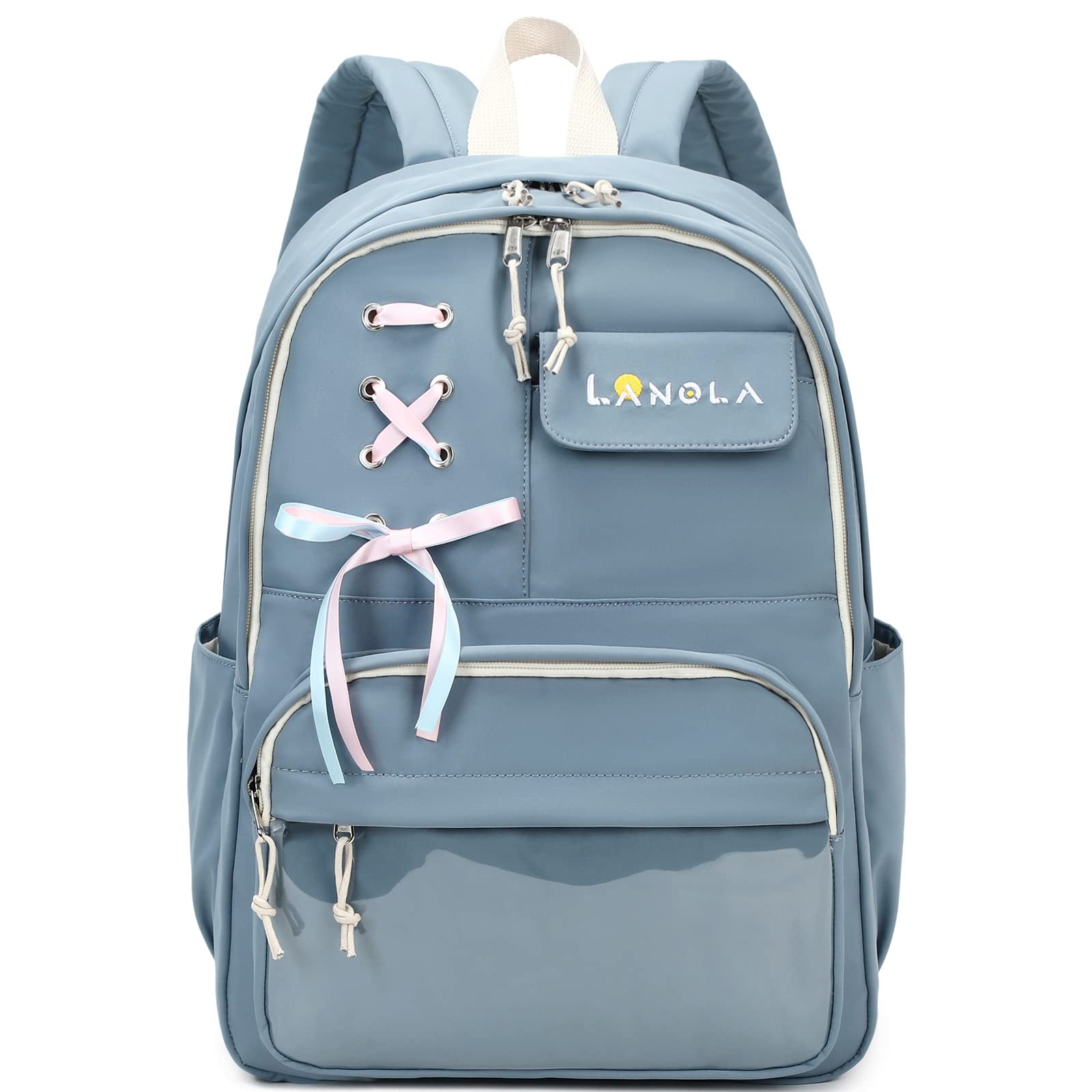 Lanola Teen Girl School Backpack Casual Daypack Bookbag Elementary College Travel Backpack with Cute Ribbon for Girls