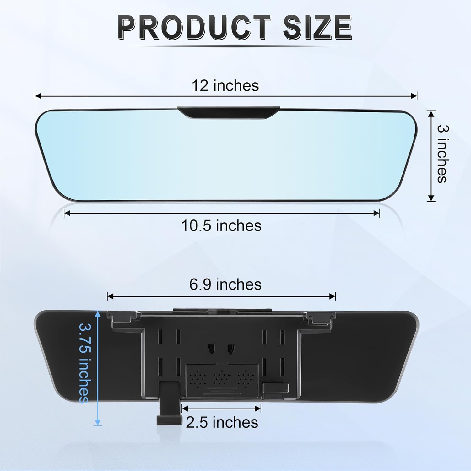 LivTee Anti Glare Rear View Mirror, Universal 12'' (305mm), Wide Angle Panoramic Convex Rearview Mirror, Clip-on to Original to Eliminate Blind Spot and Antiglare for Cars SUV Trucks
