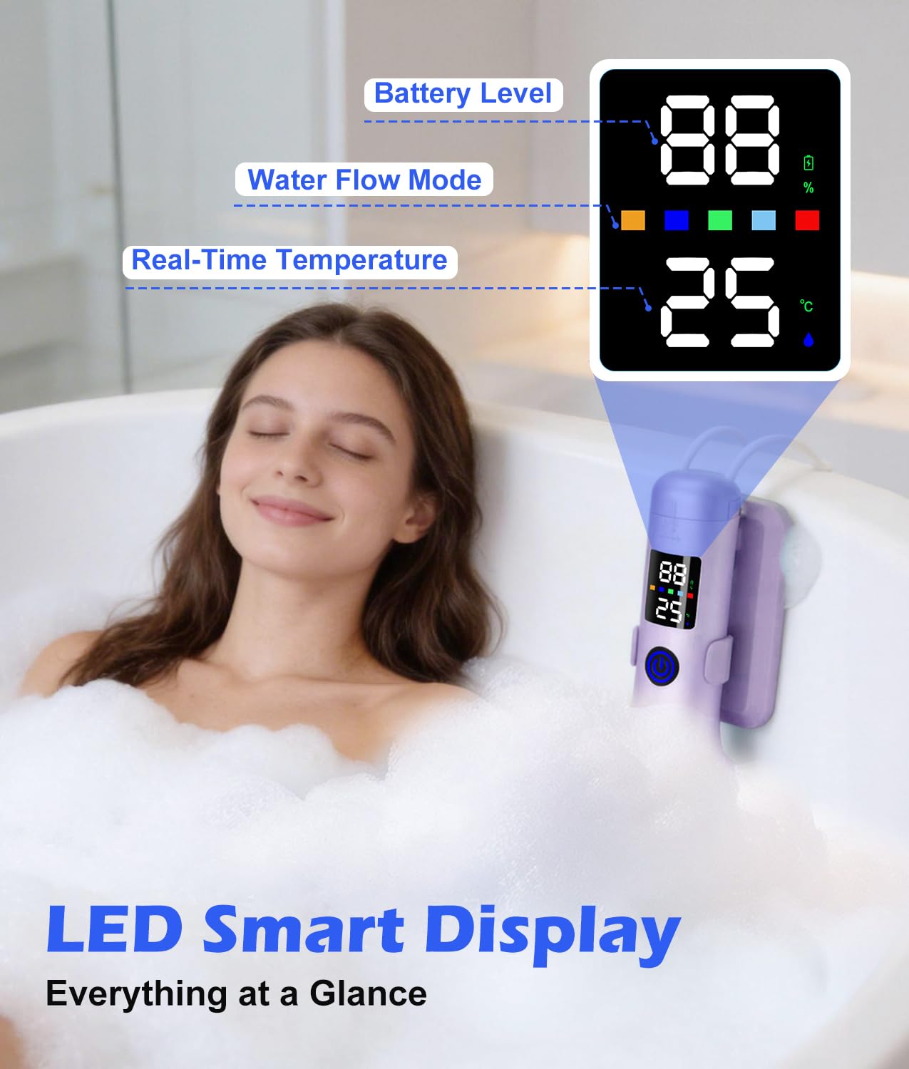 PAHTTO Bath Jet Spa, modalità getto bagno/bolle, accessorio portatile per vasca da bagno con velocità regolabile su 5 livelli, getti per vasca da bagno per la spa domestica e il relax (viola)