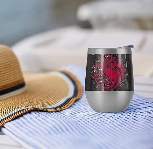 Miniatura 4 de Juego de Tronos - Vaso de vino oficial Targaryen Sigil de 12 onzas sin tallo, taza de viaje de acero inoxidable, vaso de lago, aislado con tapa