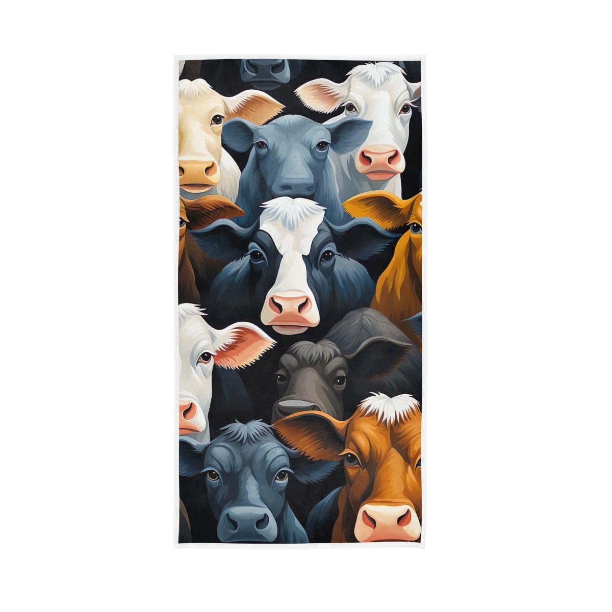 HUYGD Cartoon Cows on Dark Hand Towels, Multipurpose Absorbent Towels for Bathroom, Gym, Hotel, Spa 15 x 30 Inches