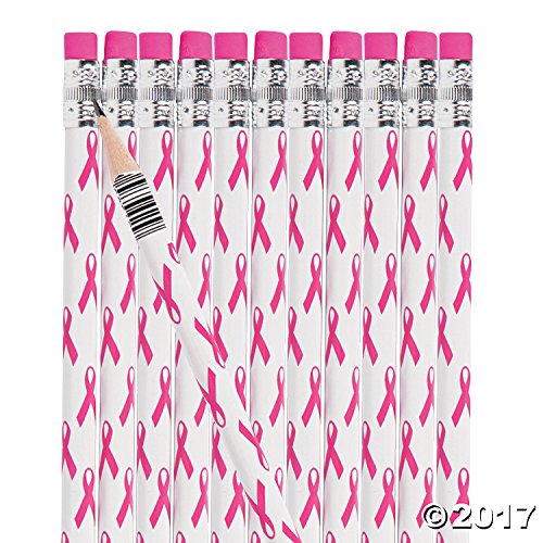Pink Ribbon Breast Cancer Awareness Pencils - 24 Pieces - Fundraiser Handouts and Support Supplies
