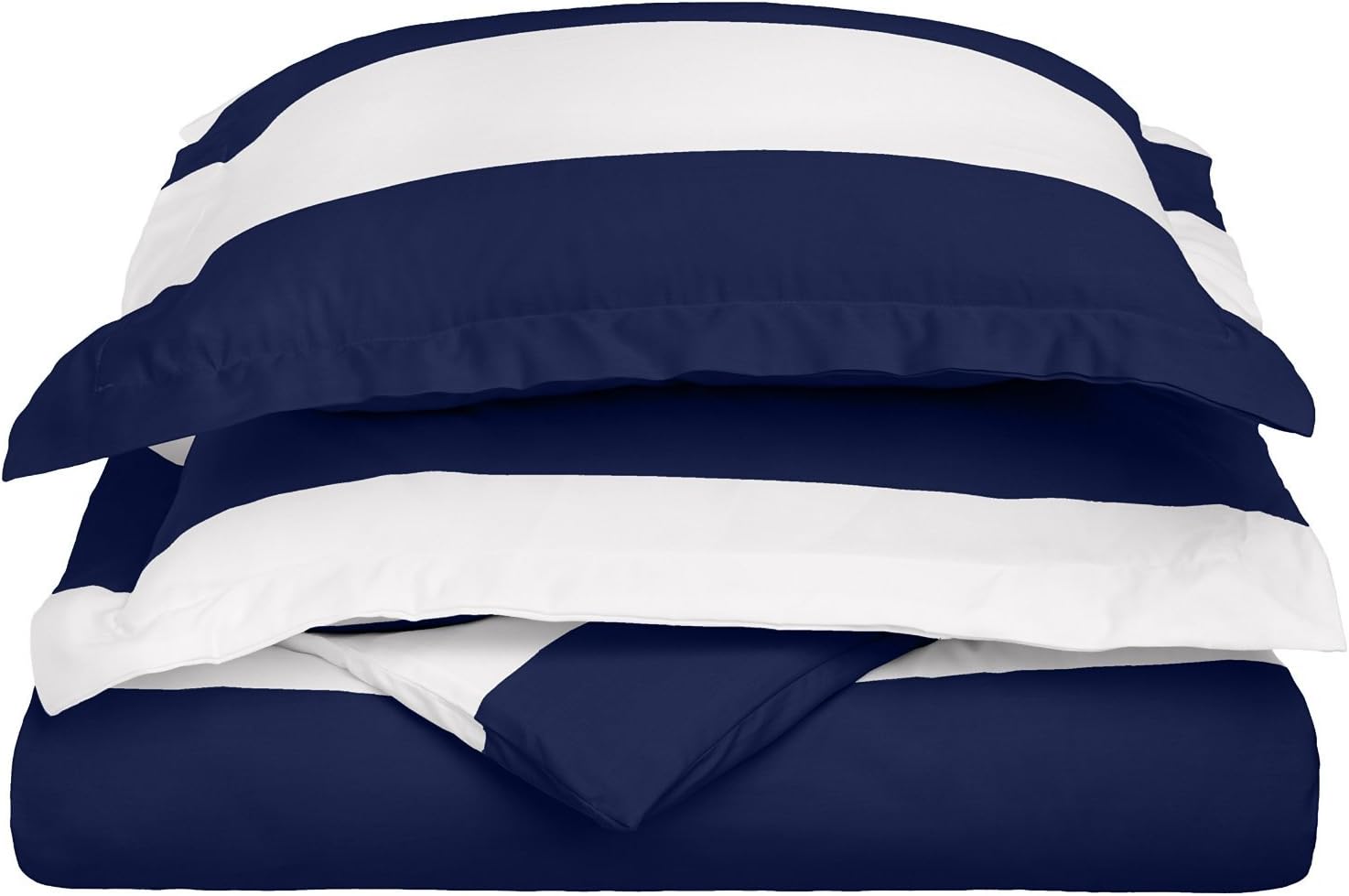 Cabana Stripe Kids Wrinkle Resistant Cotton Blend 600 Thread Count Full/Queen 3-Piece Duvet Cover Set, Navy Blue
