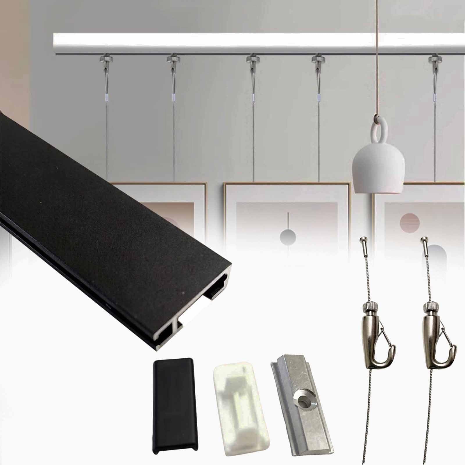 sistemas para colgar cuadros Ganchos Ajustables Riel Para Colgar Cuadros Negro white, Kit De Galería Para Colgar Arte Con Cuerda De Acero Inoxidable(Black,L 80 CM)