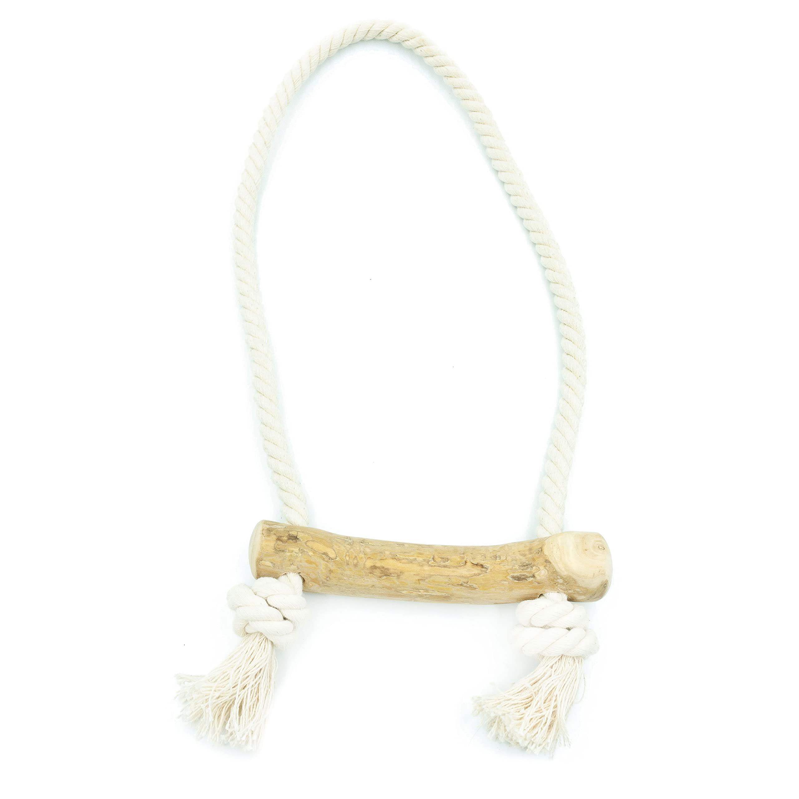 Genérico Mordedor para Perro Mediano Grande Muy Resistente - Juguete Dental Motivador de Madera de Cafe y Cuerda de Algodon - Ecologico Natural Irrompible - Ideal para Perros Activos en Exteriores