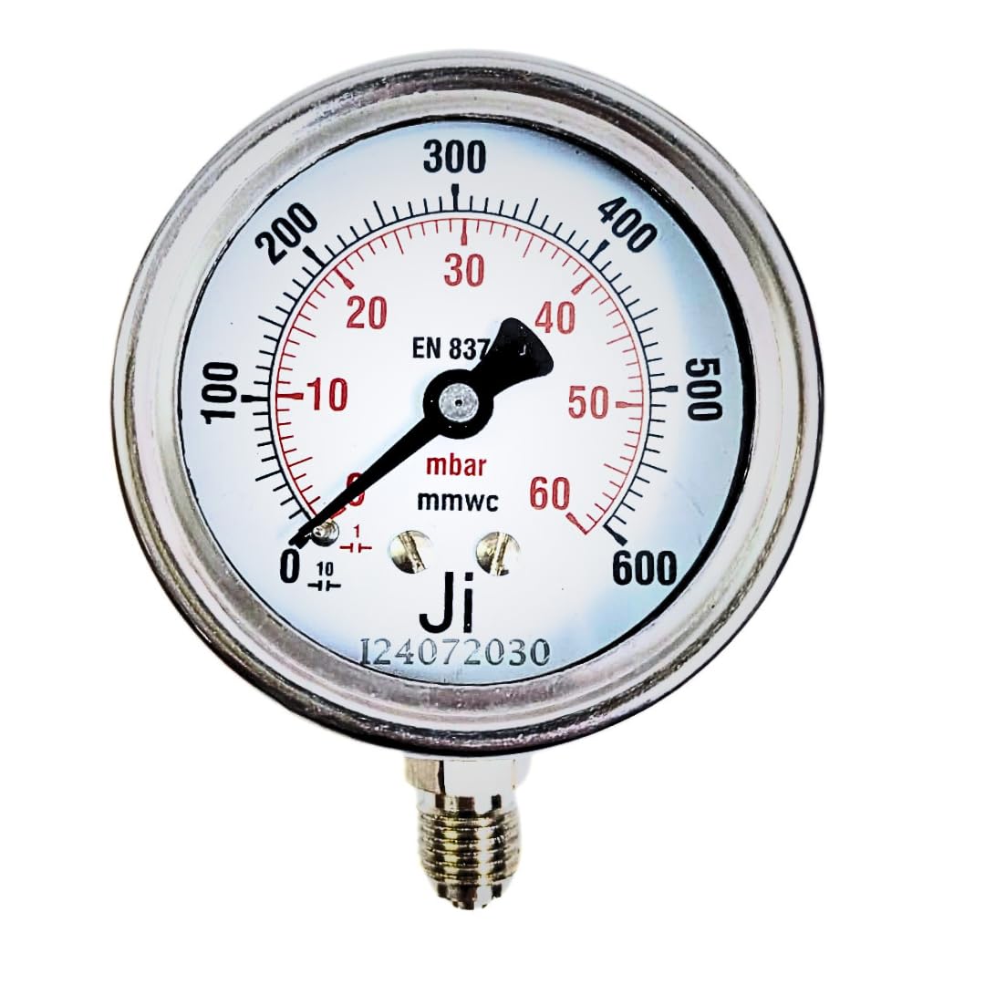 "Ji" Japsin Instrumentation Capsule Pressure Gauge, 2 1/2" (63 mm) Dial, Range 0 to 600 mmWc With Dual Scale of 0 to 60 mBar, Direct Bottom Entry, 1/4" BSP (M) Connection, SS Case & SS Wetted Parts