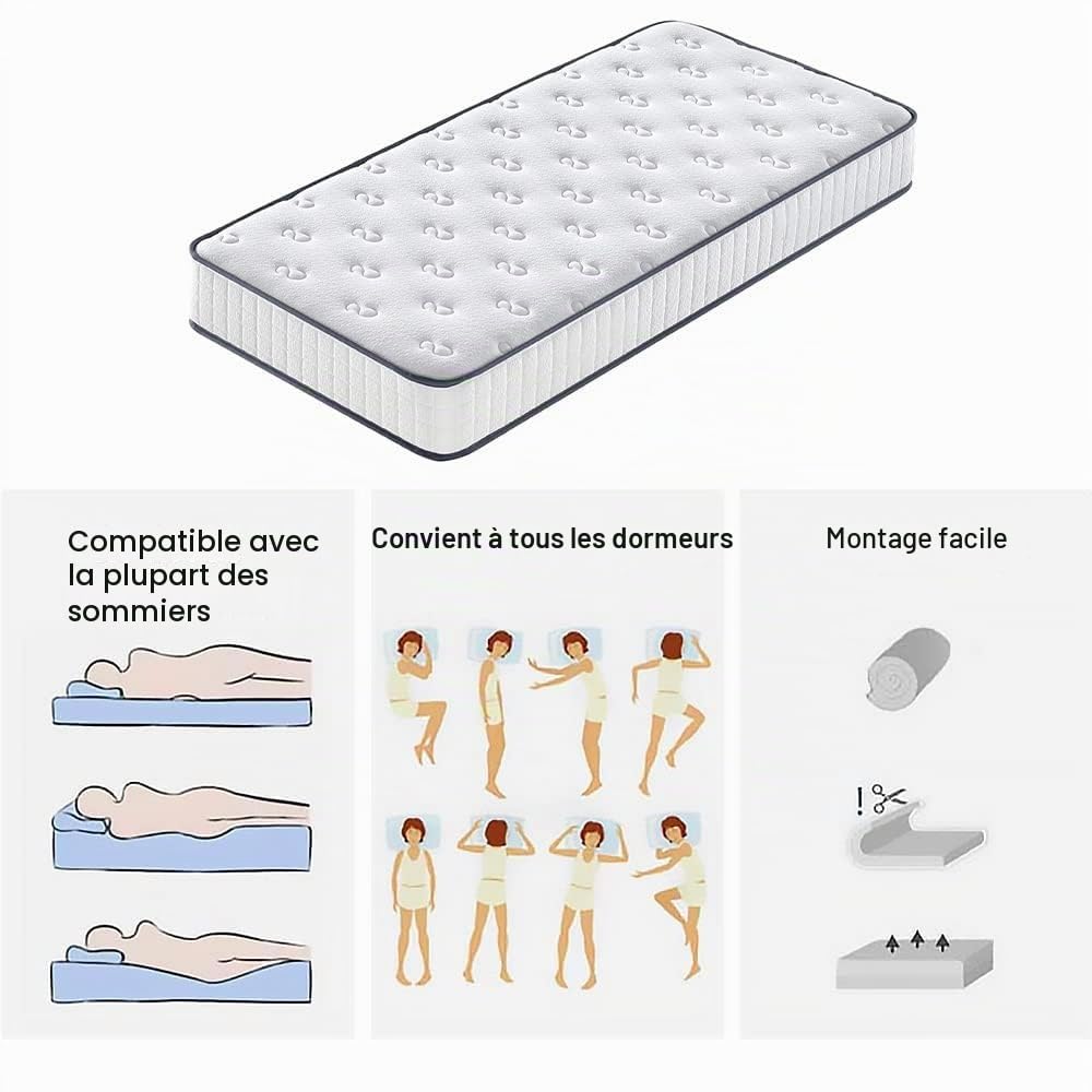 DEWINNER Matelas 90x190,Mousse A Mémoire 22 cm,Parfait Soutien Haute Resilience Ultra Respirante,réversible à Deux Faces entièrement utilisables