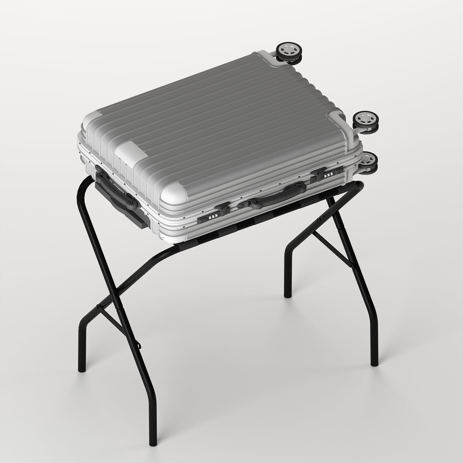 Portavaligie Pieghevole in Ferro 2 Pezzi 64x38x56 cm Nero per Hotel e Viaggi