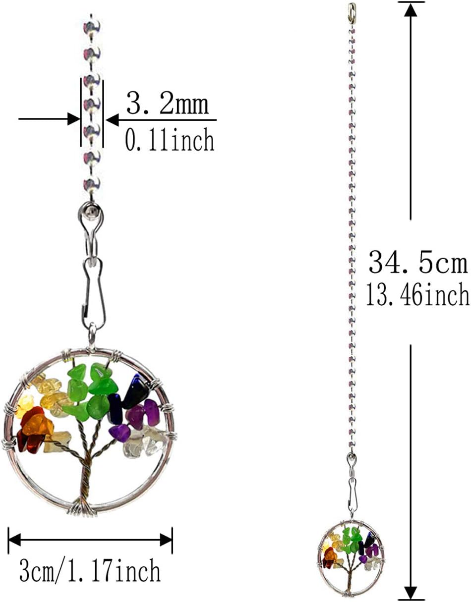 Ceiling Fan Pull Chain Extender, 2-Pack 12 inch Colorful Tree of Life Decorative Art Pendants with Ball Chain Connectors for Fan & Light Pull Chains