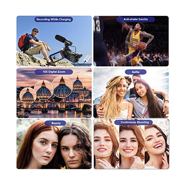 Videokamera 2.7K Camcorder mit Mikrofon 30MP Vlogging Kamera mit drehbarem 3.0 ”Touchscreen Zeitraffer Camcorder und… – Bild 7
