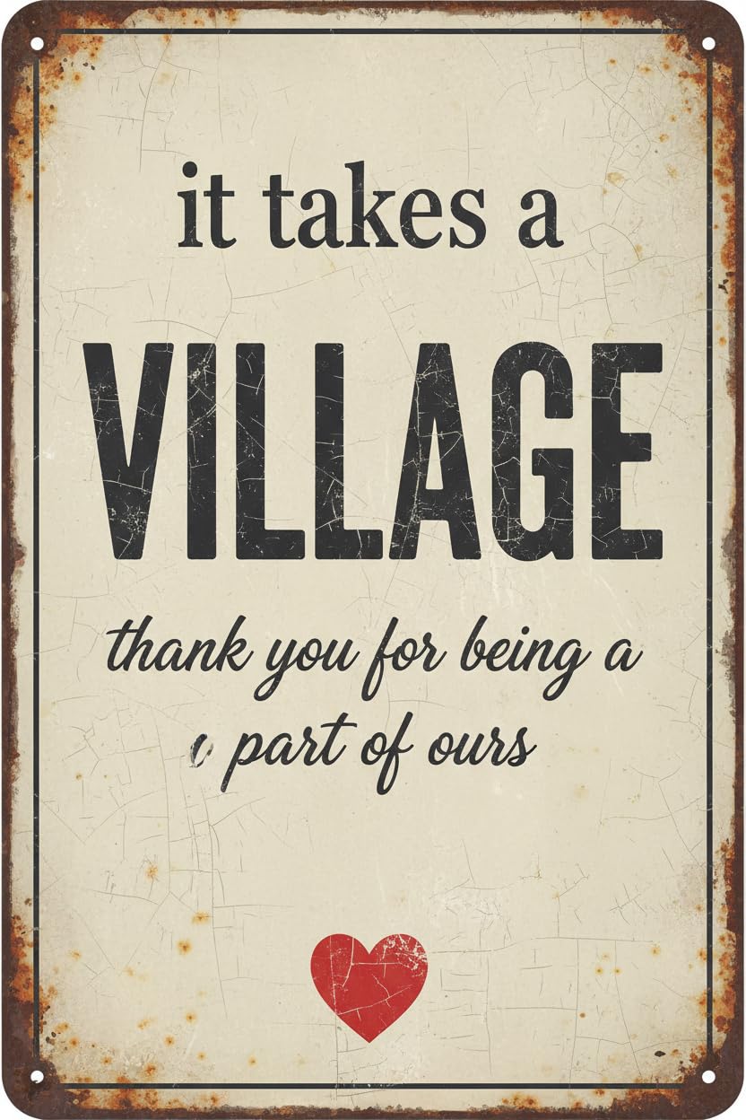 It Takes A Village Thank You Wood Plaque Desk Sign, 8x12 Inch