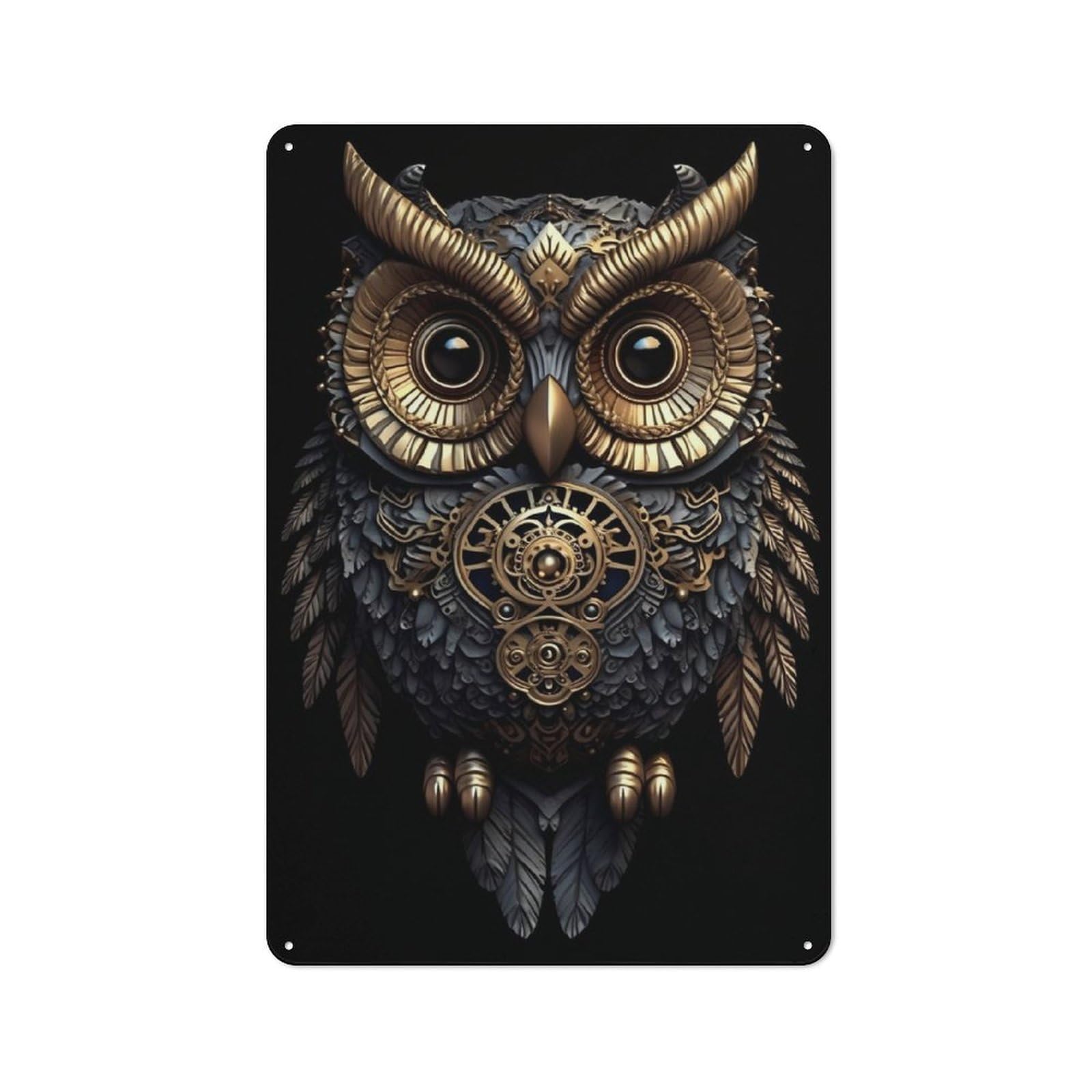 Junmoney Owl Gold Tin Wall Plaque 30X20cm With For Kitchen Or Home Bar, Suited To Kitchen Decor Lovers