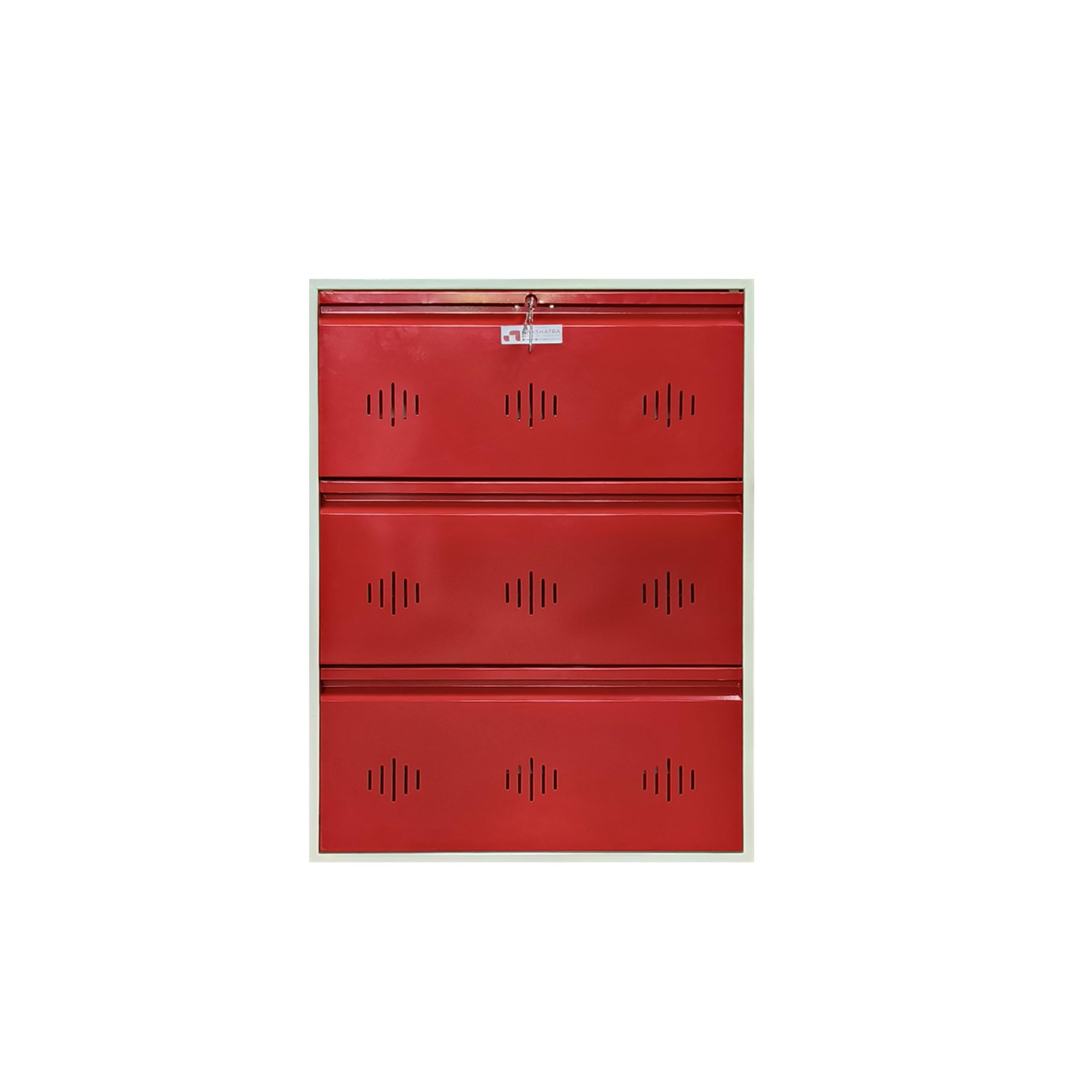 StayHappy Wide Wall-Mounted and Freestanding Metal Shoe Rack Cabinet | Key Lock | Compact Design | Thick Metal Layer for Durability | Powder-Coated Steel | Crafted in Bharat. (Red, 3 Door)
