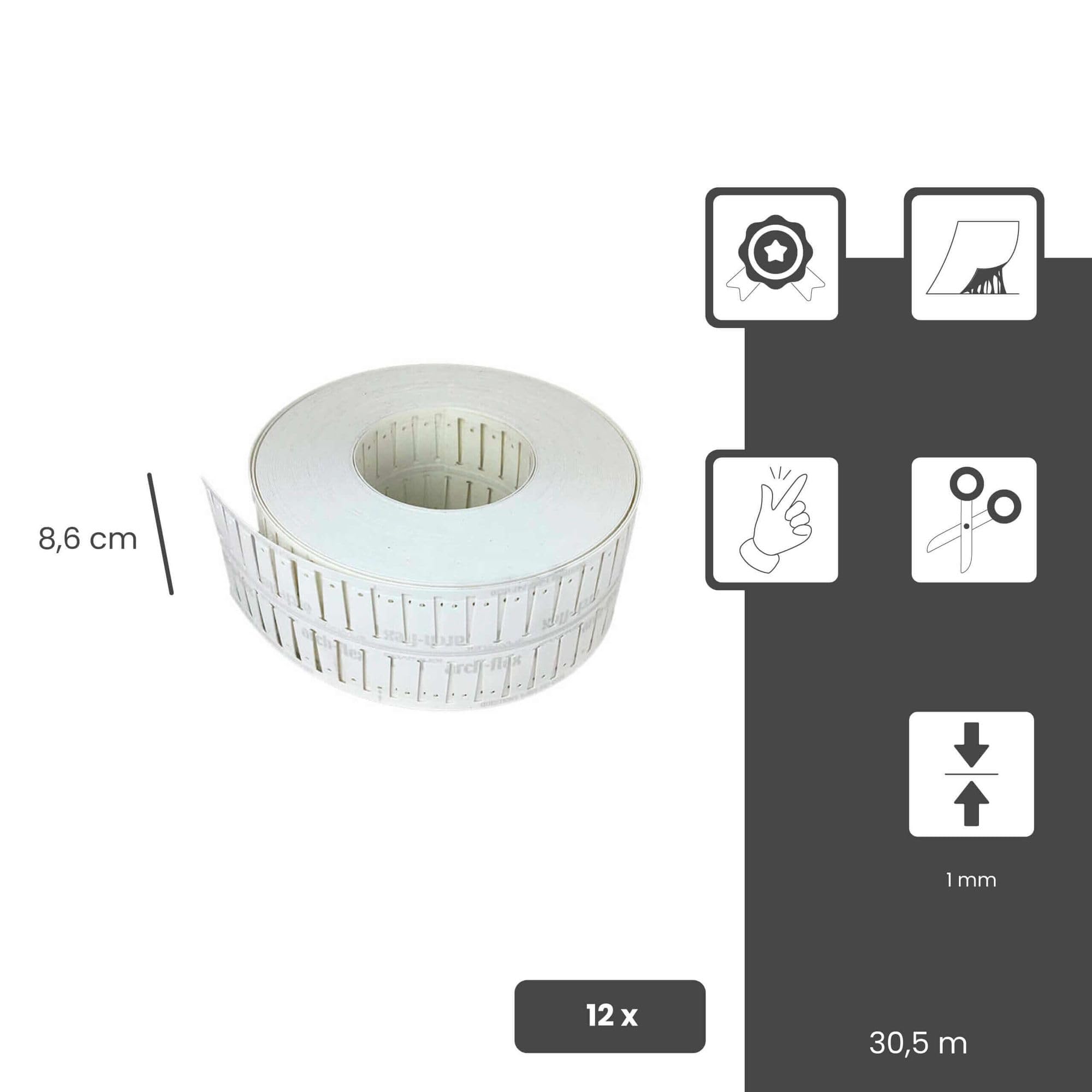 Perfil del borde Arch-Flex 100 ángulo flexible blanco 12 rollos á 30,5m protección de bordes altos, para bordes interiores y exteriores en construcción en seco, fácil montaje