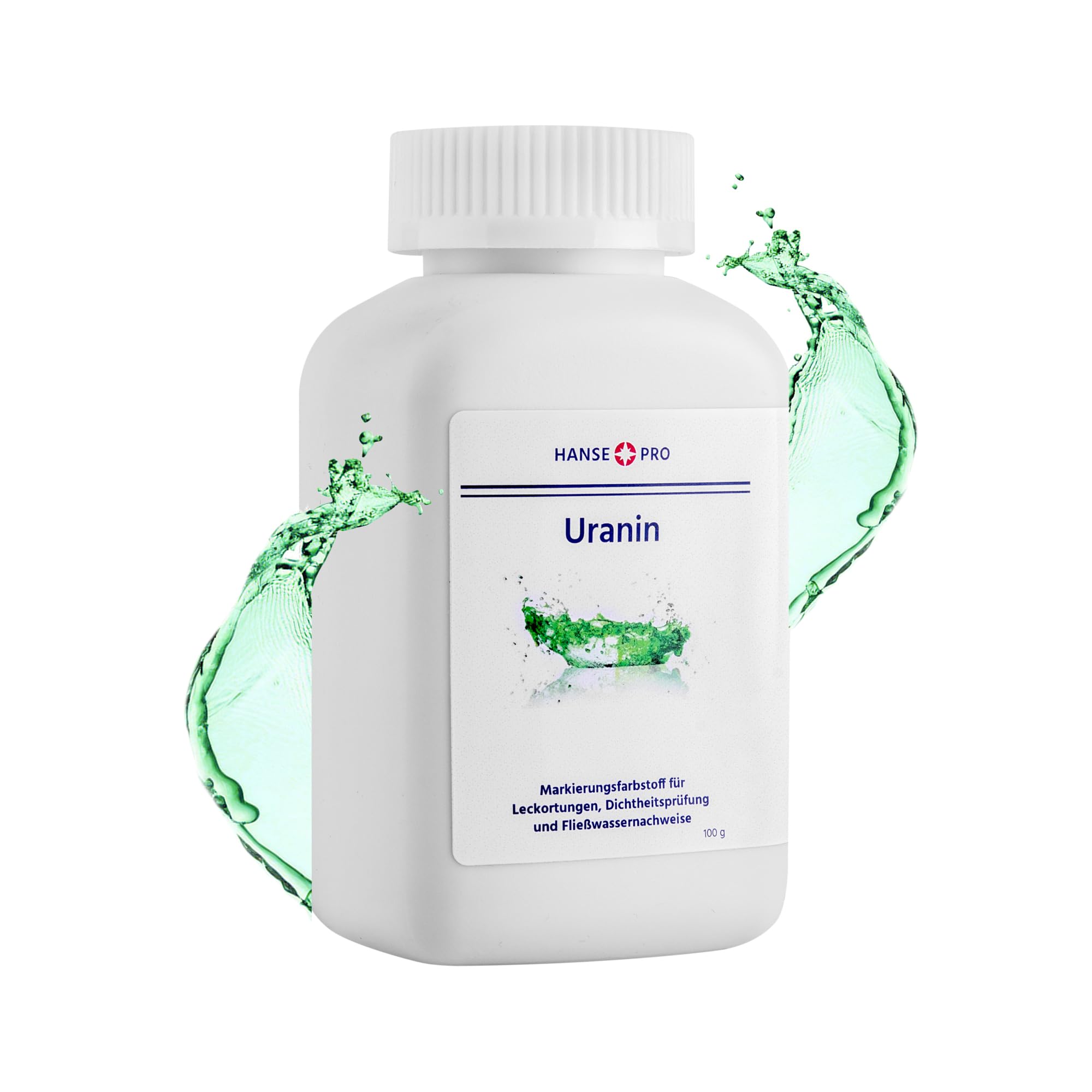 Hanse Pro - Uranina, colorante per marcatura, localizzazione delle perdite, test di tenuta e tinture ad acqua, polvere fluorescente utile come vernice per rilevare perdite, 1 flacone da 100 g