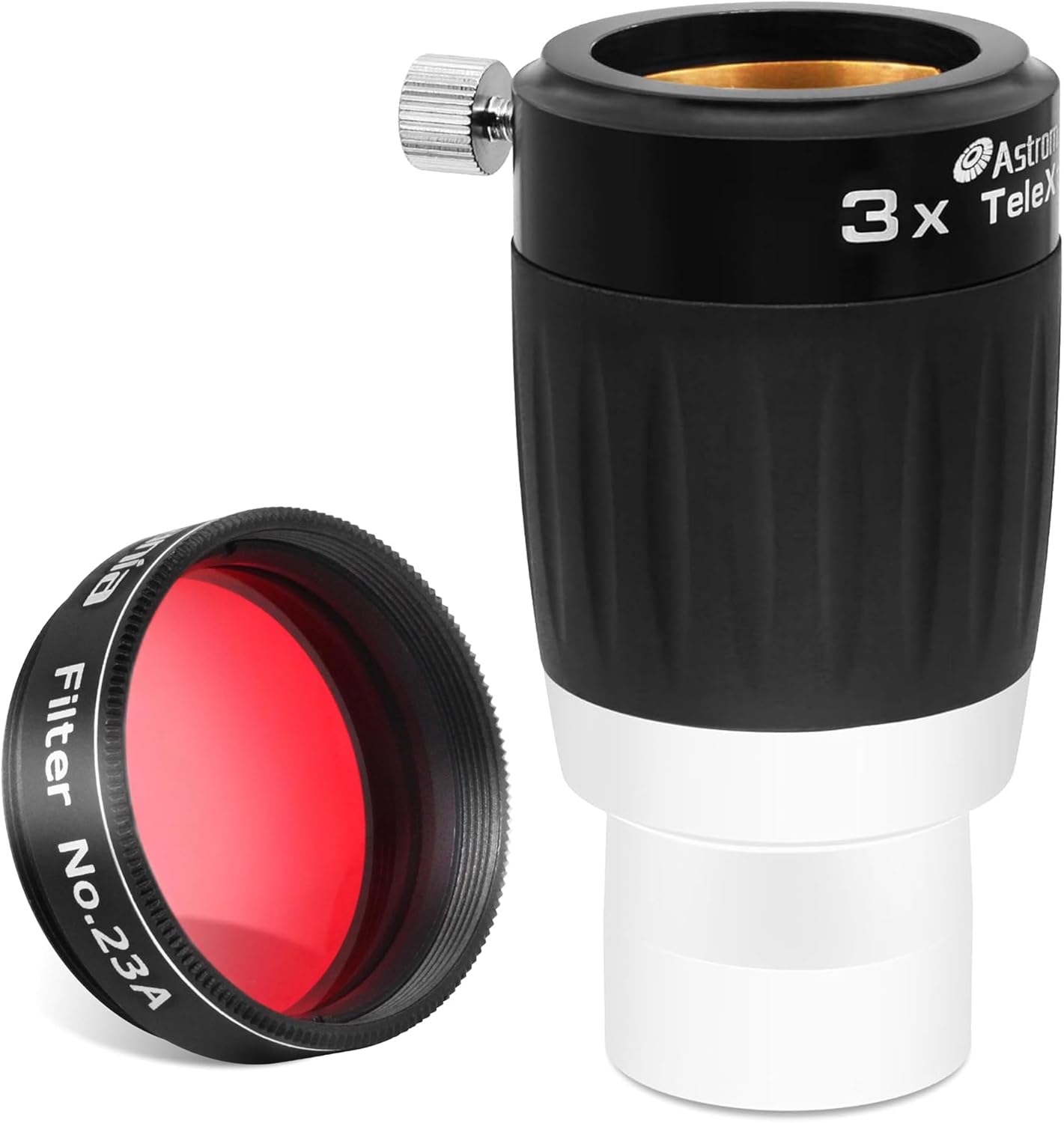 Astromania 1.25" Color/Planetary Filter - #23A Red - Bundle with - Barlow Lens 3X 1.25 Inch with 4-Elements