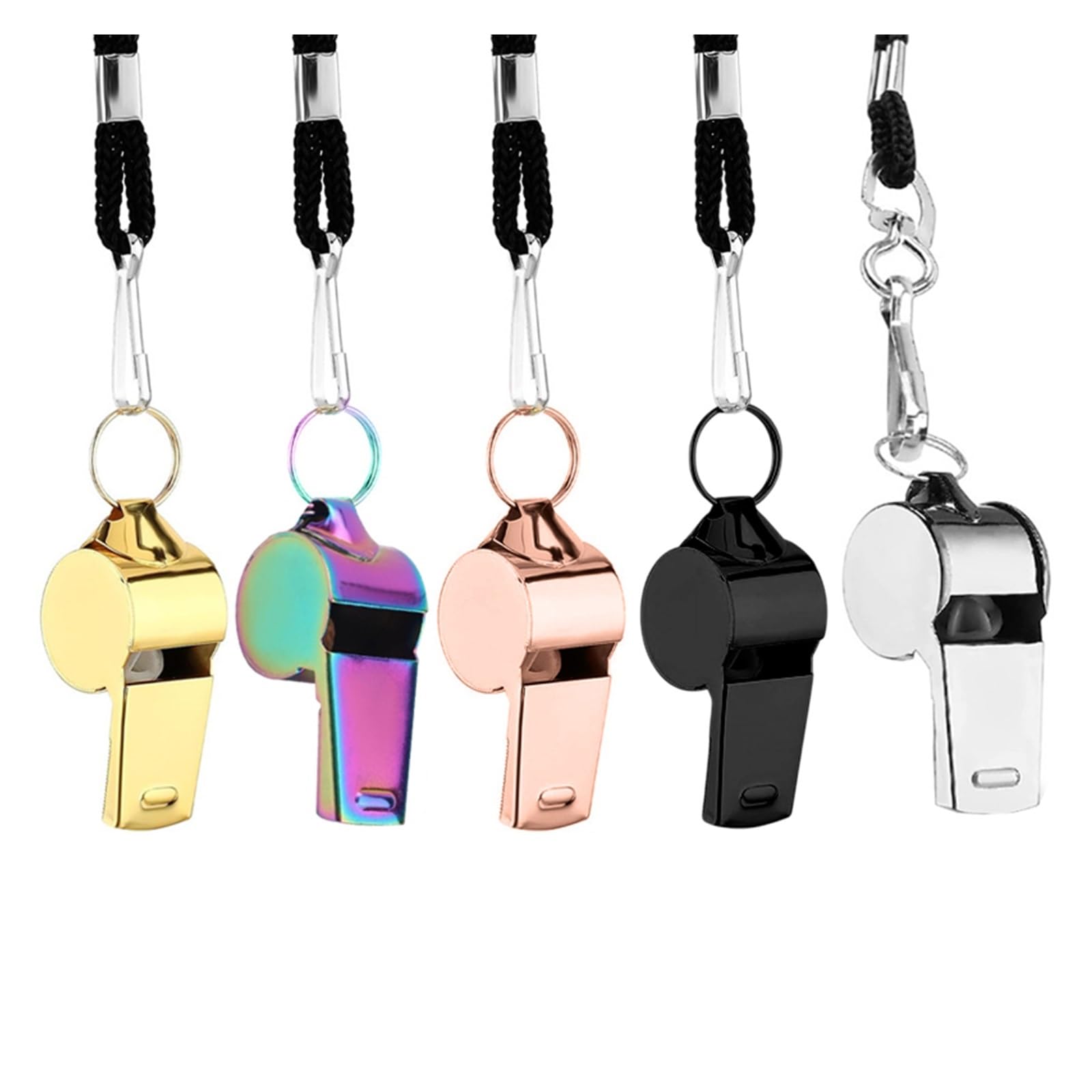 Lot de 14 sifflets de survie en acier inoxydable - Noir et rose doré - Pour entraîneurs, arbitres et officiels