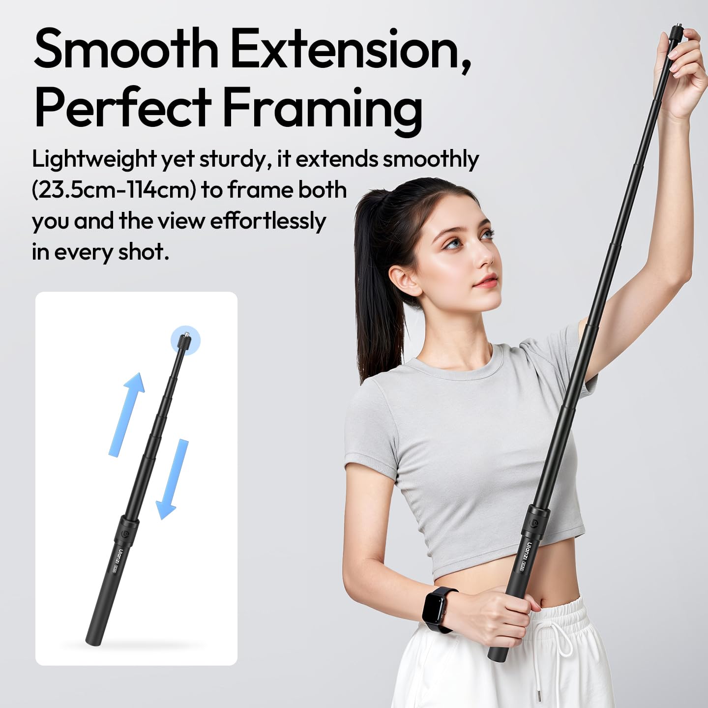 Ulanzi VL04 Kijek do selfie z paskiem na ramię, rozkładany monopod z adapterem do kamer sportowych GoPro, przenośny do Insta 360 X5/4/3 i DJI Pocket 3/Osmo Action 5/4/3