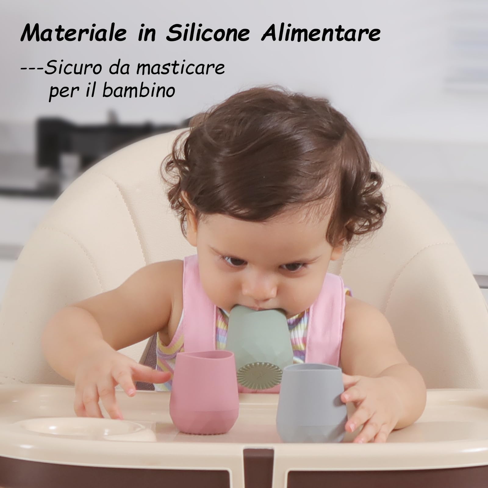 Silicone Bicchiere Neonato 6 Mesi +, Seposeve 2 Pezzi Bicchiere Bambino Neonato, Tiny Cups, Bicchiere Antigoccia Bambini, Forno a Microonde, Lavabile in Lavastoviglie, Verde Blu