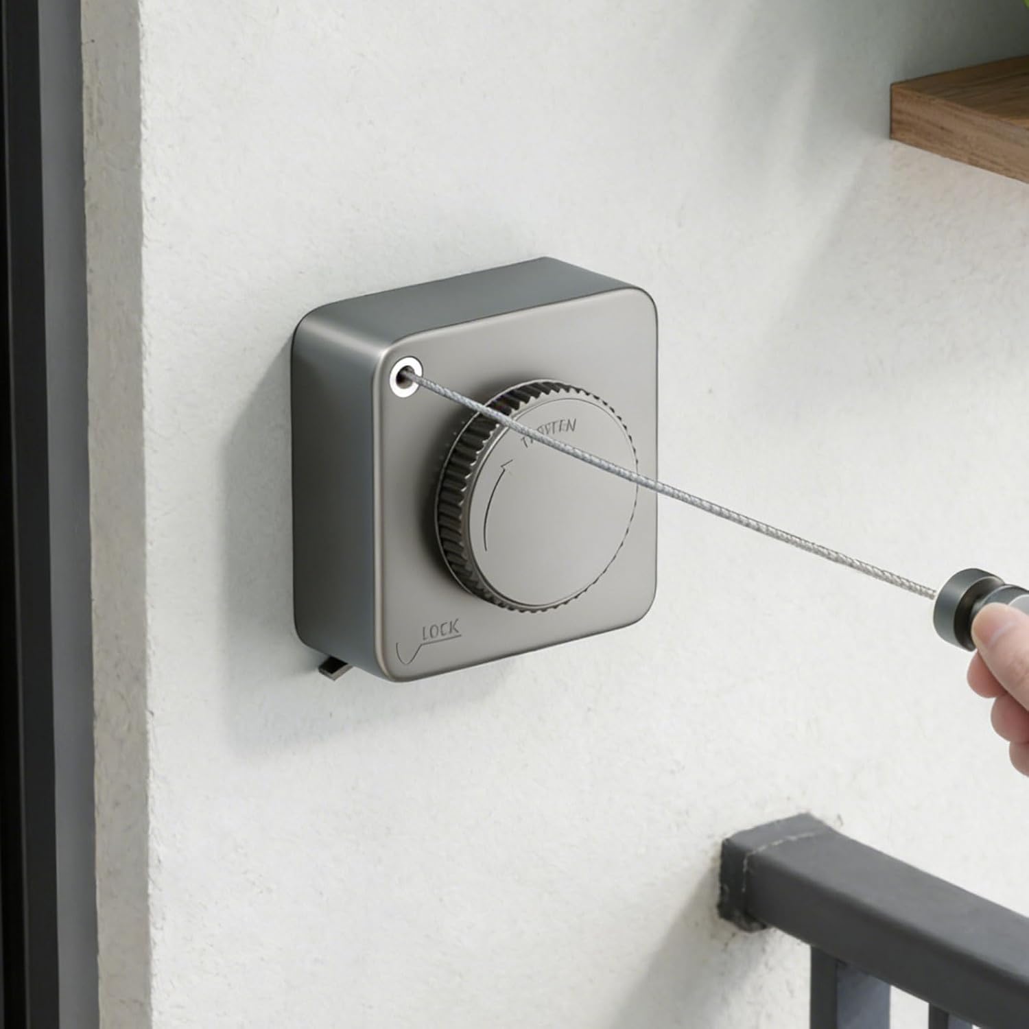 UOEPOWA Retractable Clothesline 15ft, Space Saving Heavy Duty Drying Rope, Anti-Sag Stainless Steel for Indoor Outdoor Balcony Bathroom (Light Gray)