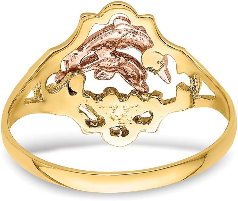 14k Yellow and Rose Gold with Rhodium Plated Double Dolphin Ring Fine Jewelry For Women Gifts For Her, Size 6