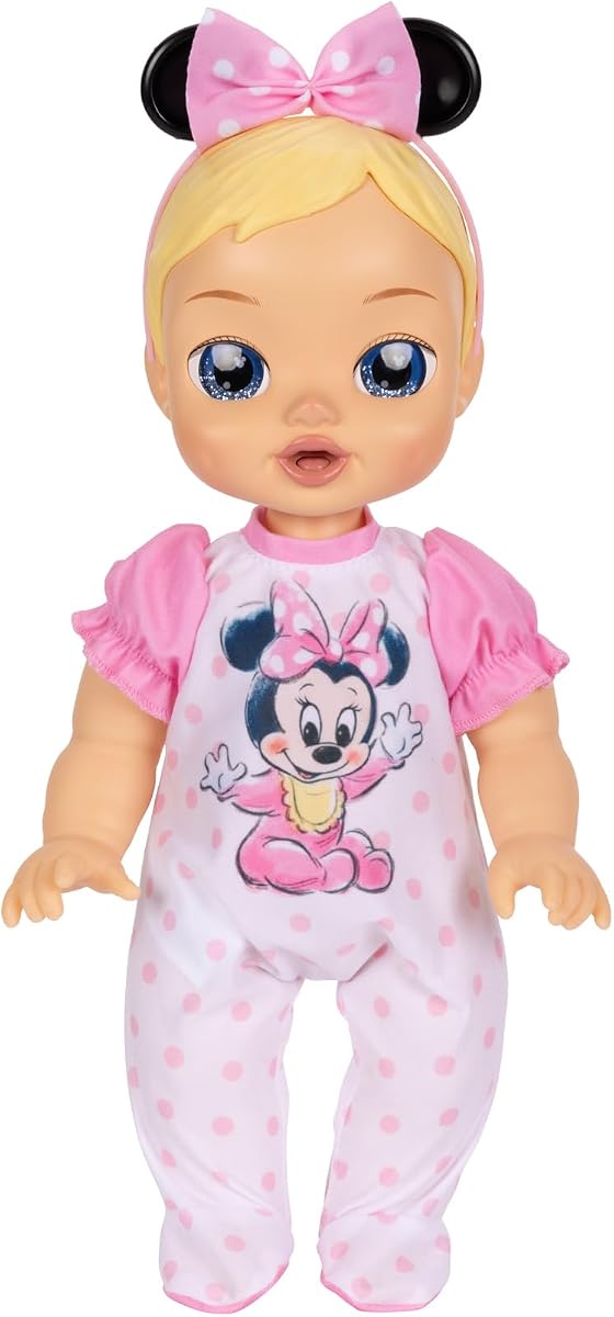 Muñeca bebé interactiva Disney Darlings de 13 pulgadas – Luces mágicas, sonidos, música y varita – Muñeca protectora inspirada en Minnie con accesorios – Múltiples tonos de piel, colores de ojos – Edades de 2 años en adelante