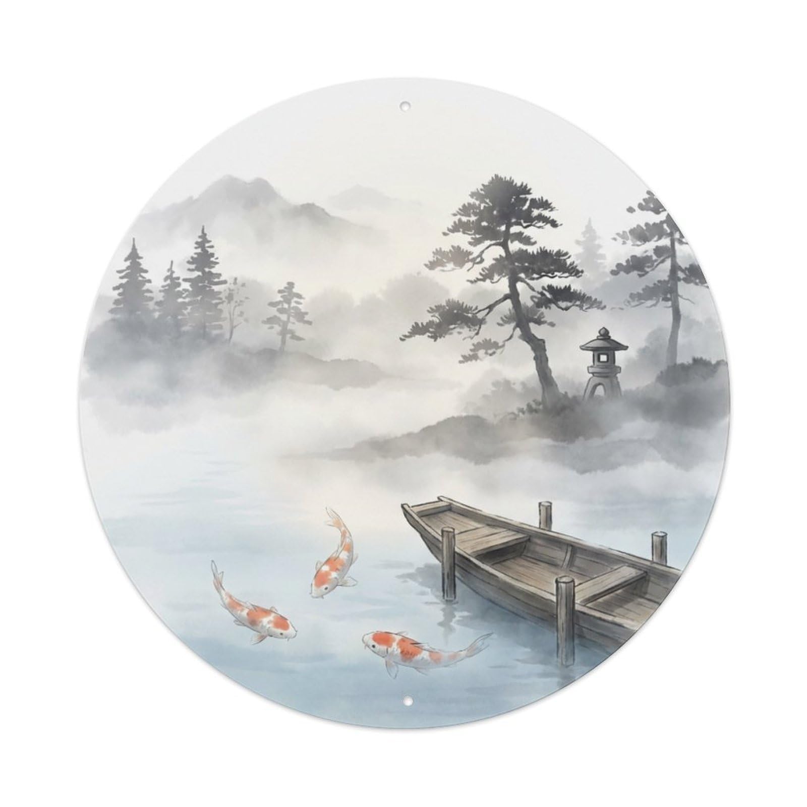 Galvaxio Style Japanese Koi Fish Foggy Lake Morning Silence Metal Tin Sign