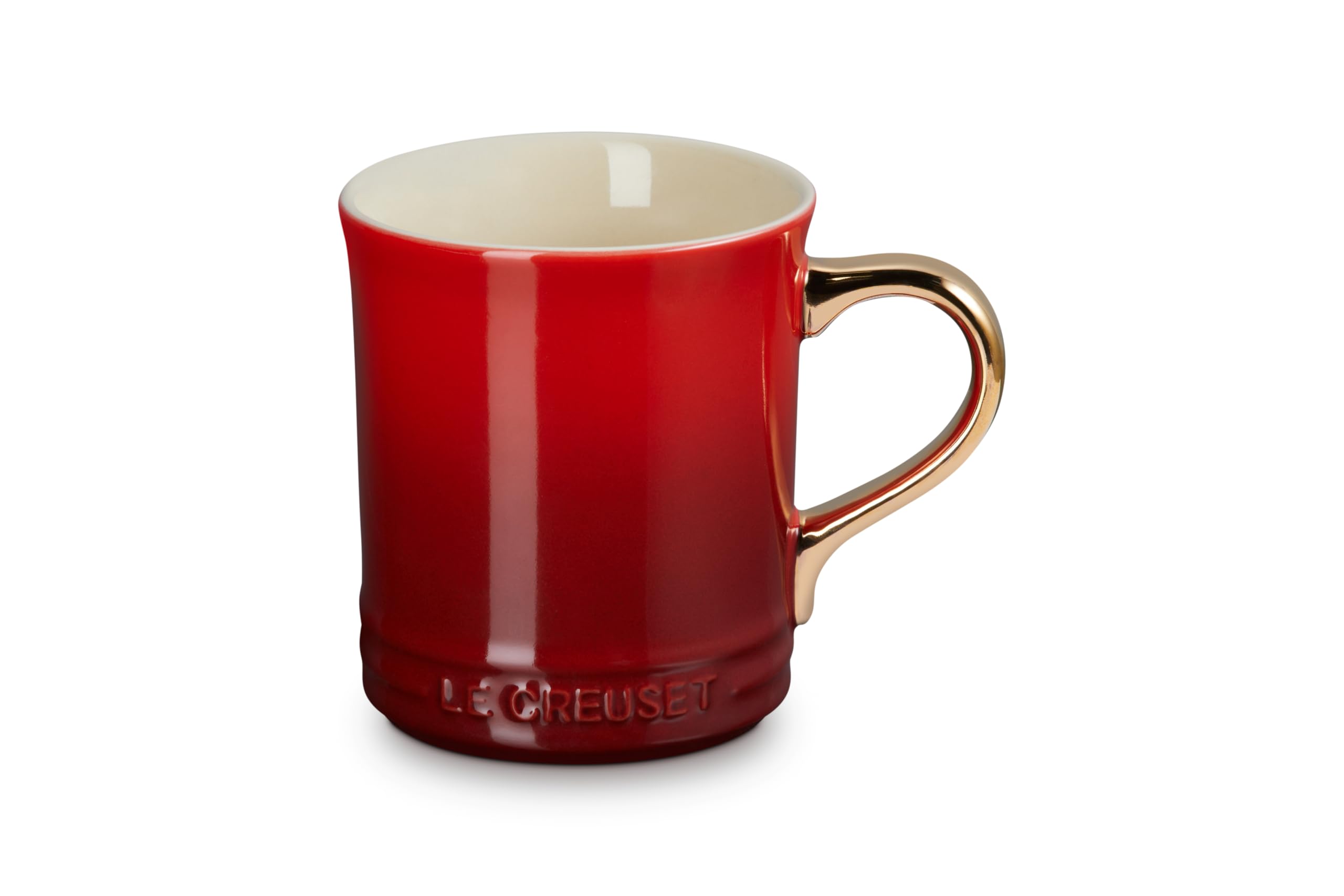 le creuset vancouver mug with gold metallic handle 14 oz cerise