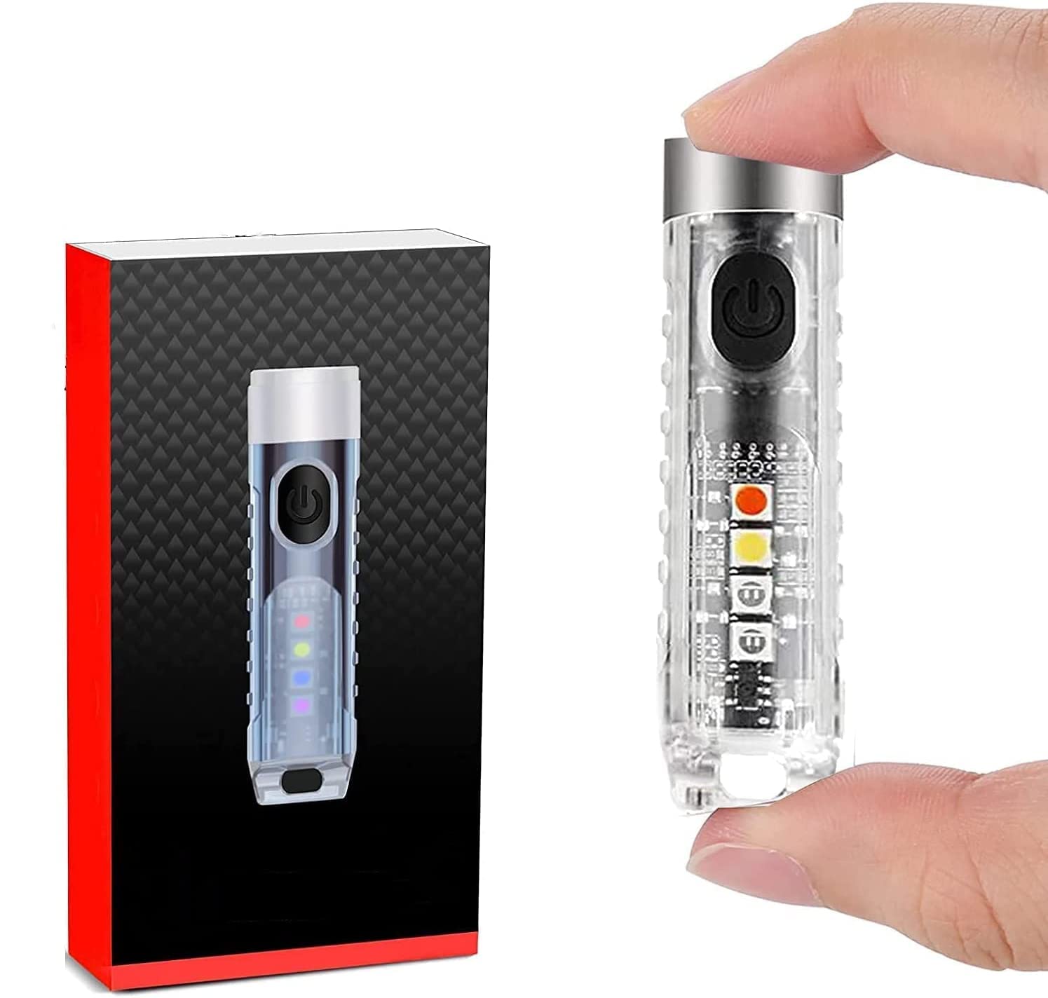 IFIRE-BUY Multi Function Mini LED Keychain Torches 400 Lumens USB Rechargeable Portable IP65 Waterproof Powerful Flashlight 11 Modes of Main & Side Light with UV Warning for Emergency, Silver (S11)