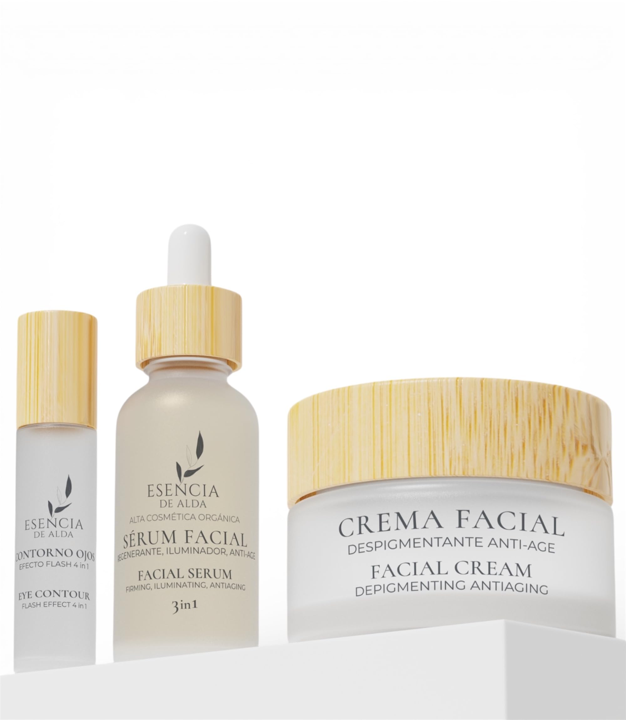 Set Platinum – Contorno de Ojos Efecto Flash + Sérum Facial 3 en 1 + Crema Facial Despigmentante Anti-Edad – Rutina Facial Completa para Luminosidad y Firmeza
