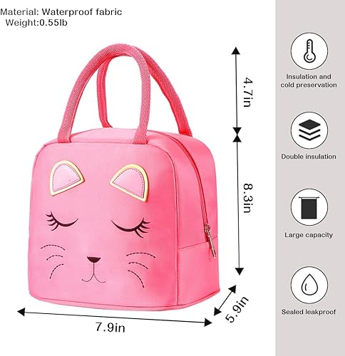 Miniatura 7 de Mochila escolar rosa con diseño de gato lindo con bolsa de almuerzo para niñas de 8 a 16 años, bolsas de escuela primaria, bolsas para libros para
