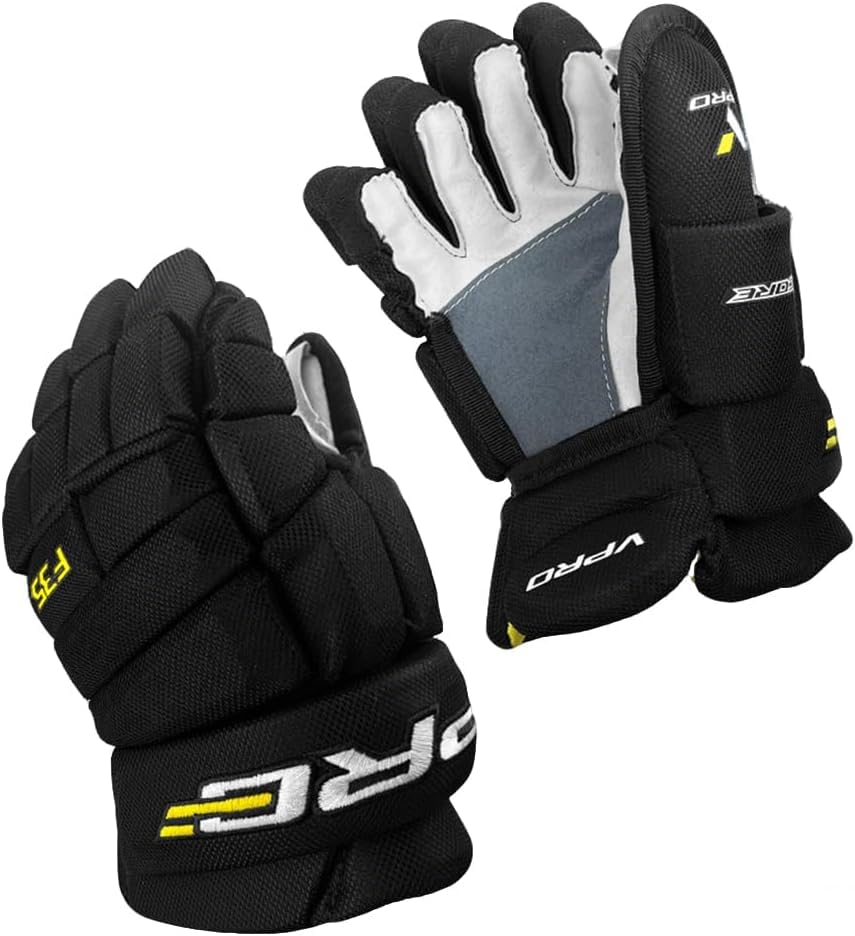 VPRO Ice Hockey Gloves - Black with White Accents, Nylon Shell with Shock Absorbing FoamSweat Absorbing Lining (F35/13)