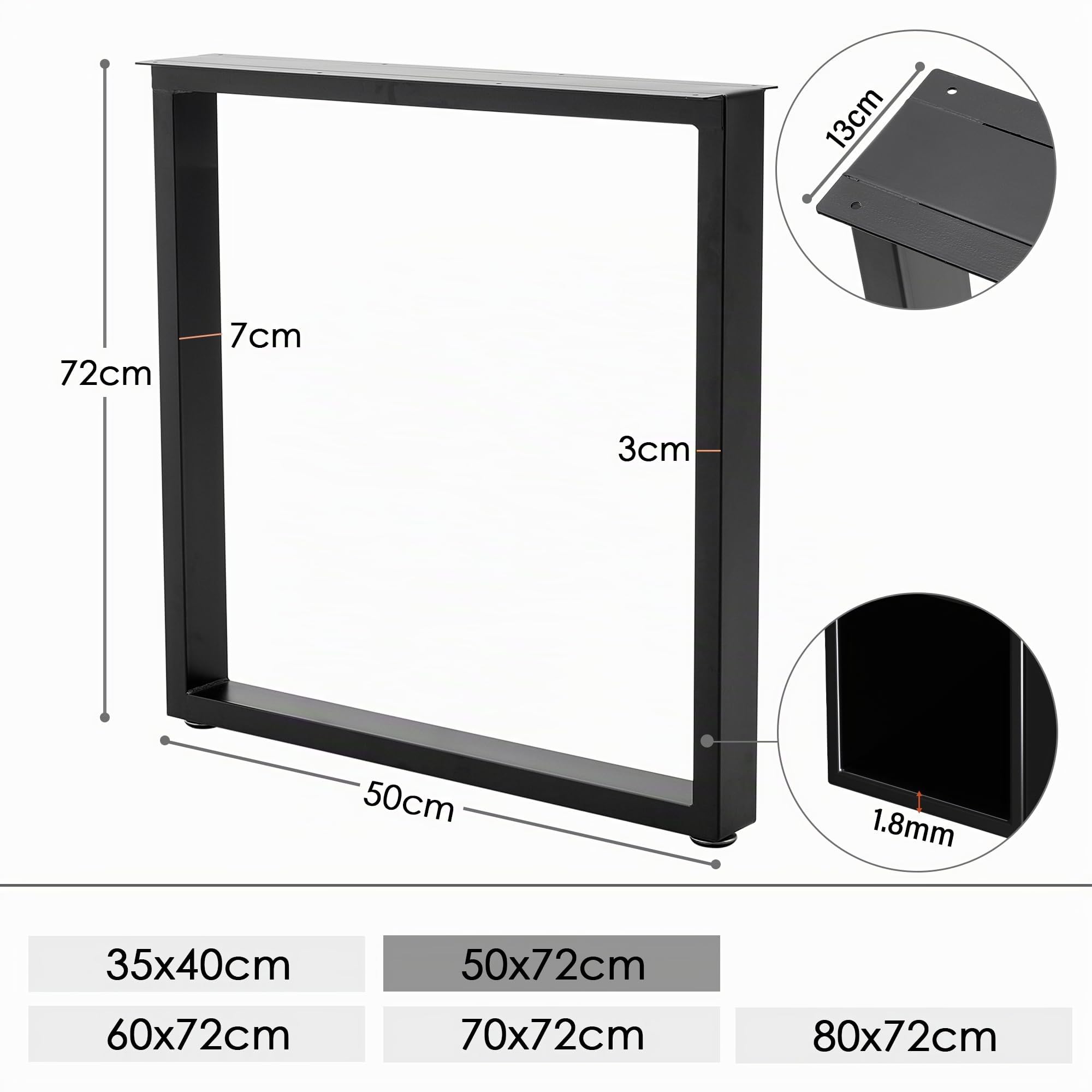 INMOZATA Tischbeine Metall Schwarz 2 Stück Tischgestell Tischkufen mit Verbreiterte Montageplatte für Esstisch Schreibtisch Stizbank 50 x 13 x 72cm, Rechteck
