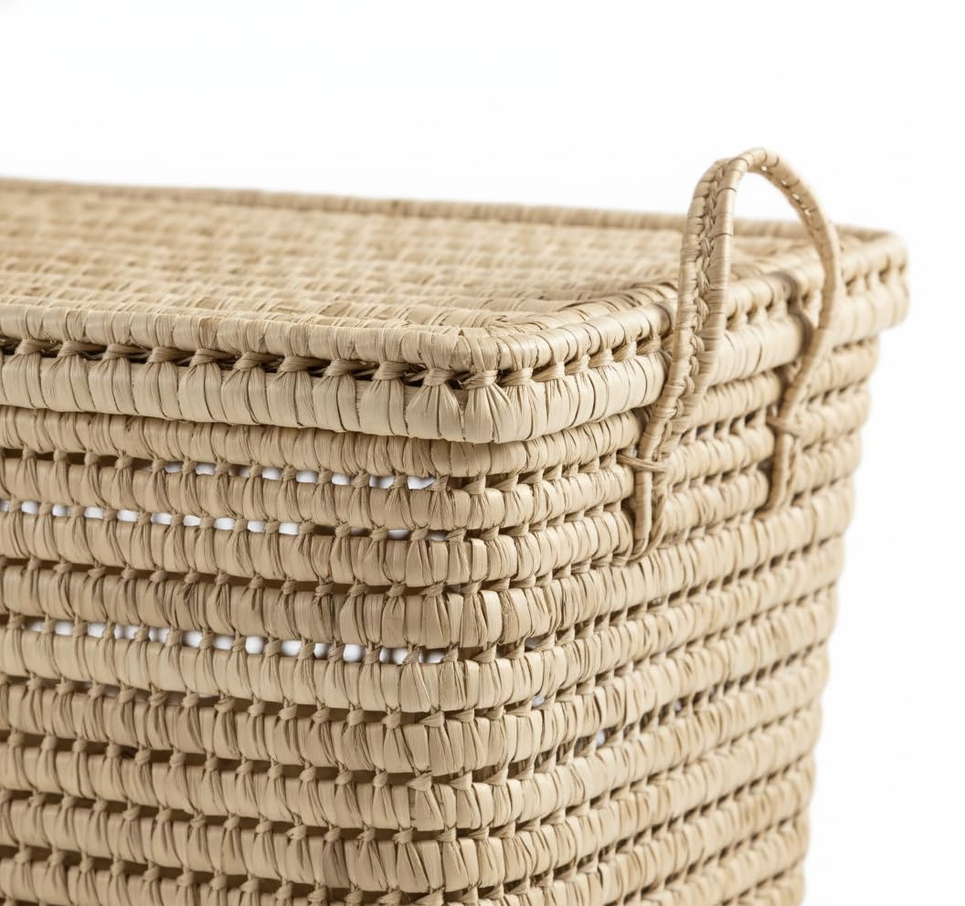 Baule Contenitore in Vimini Intrecciato, Cesto Portaoggetti, Portabiancheria, Decorazione Boho Chic (80cm)