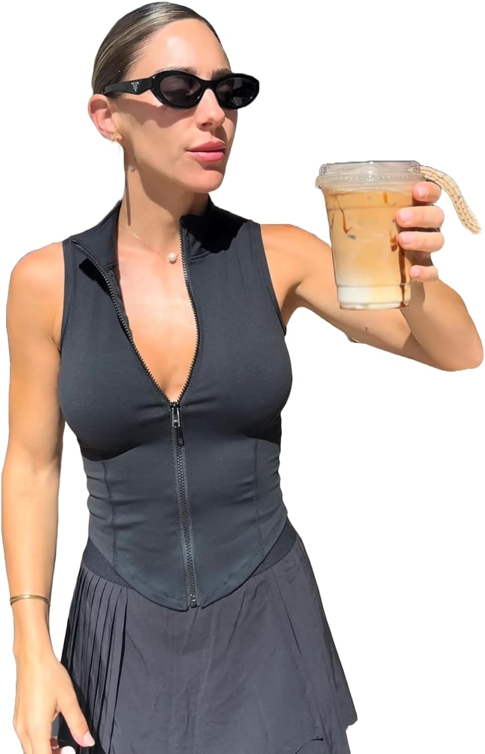 Vita Danza Vest | Women Full Zip Sleeveless Workout Sport Fitness Yoga Active Jacket Vest Golf Shirts (US, Alpha, Large, Regular, Regular, Black)