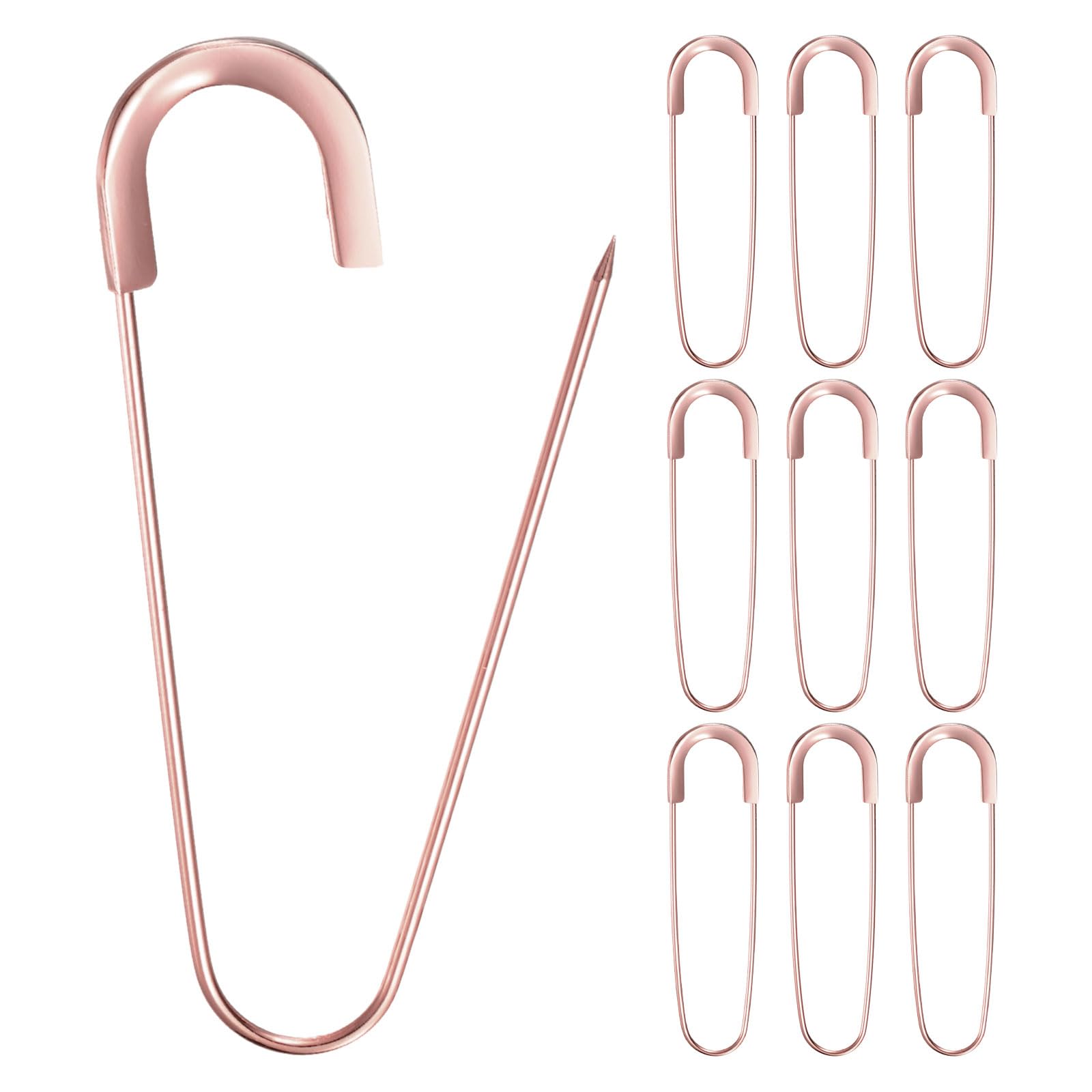 M METERXITY 10-Pack Large Safety Pin 3.15in/80mm Zinc Alloy Rose Gold