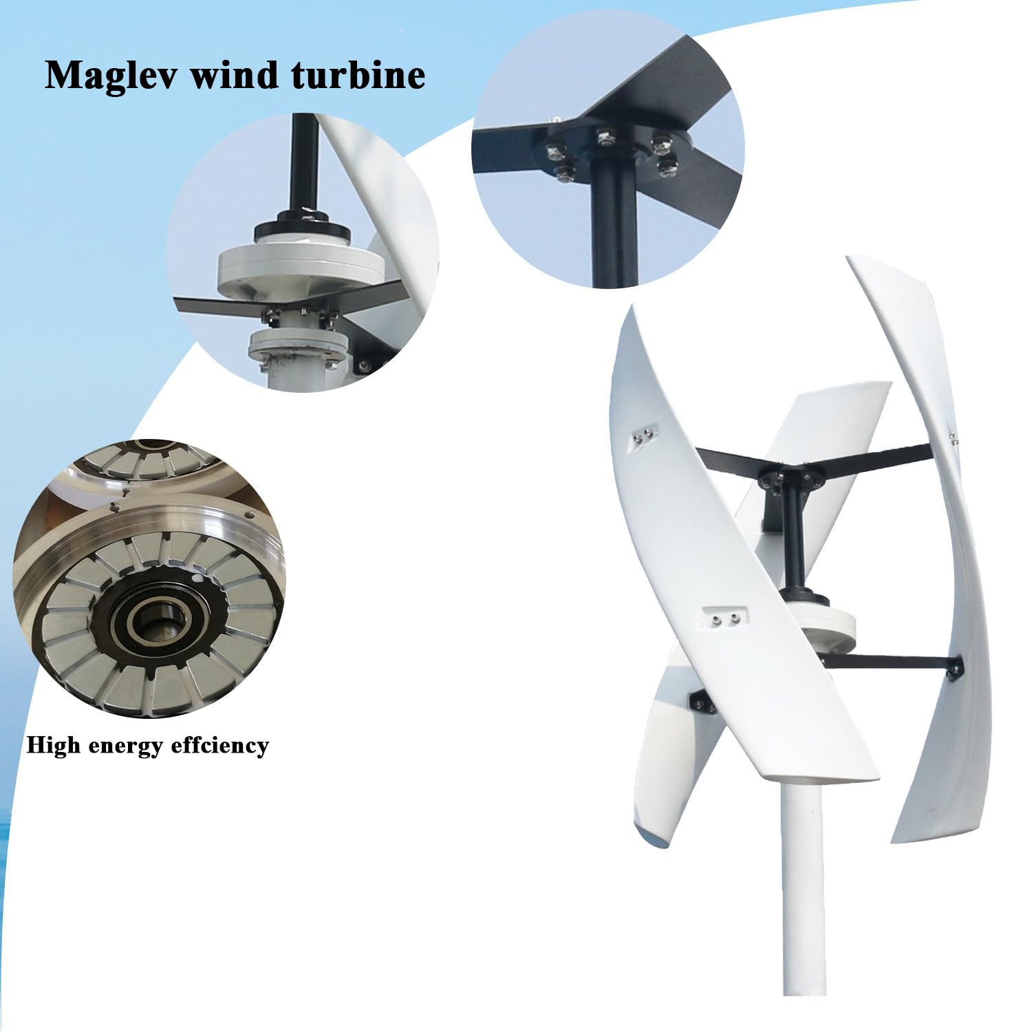 Turbina eólica vertical de 800W 12V/24V/48V con imán permanente, generador eólico con levitación magnética y controlador MPPT, sistema eólico silencioso para uso doméstico (12, Voltios)