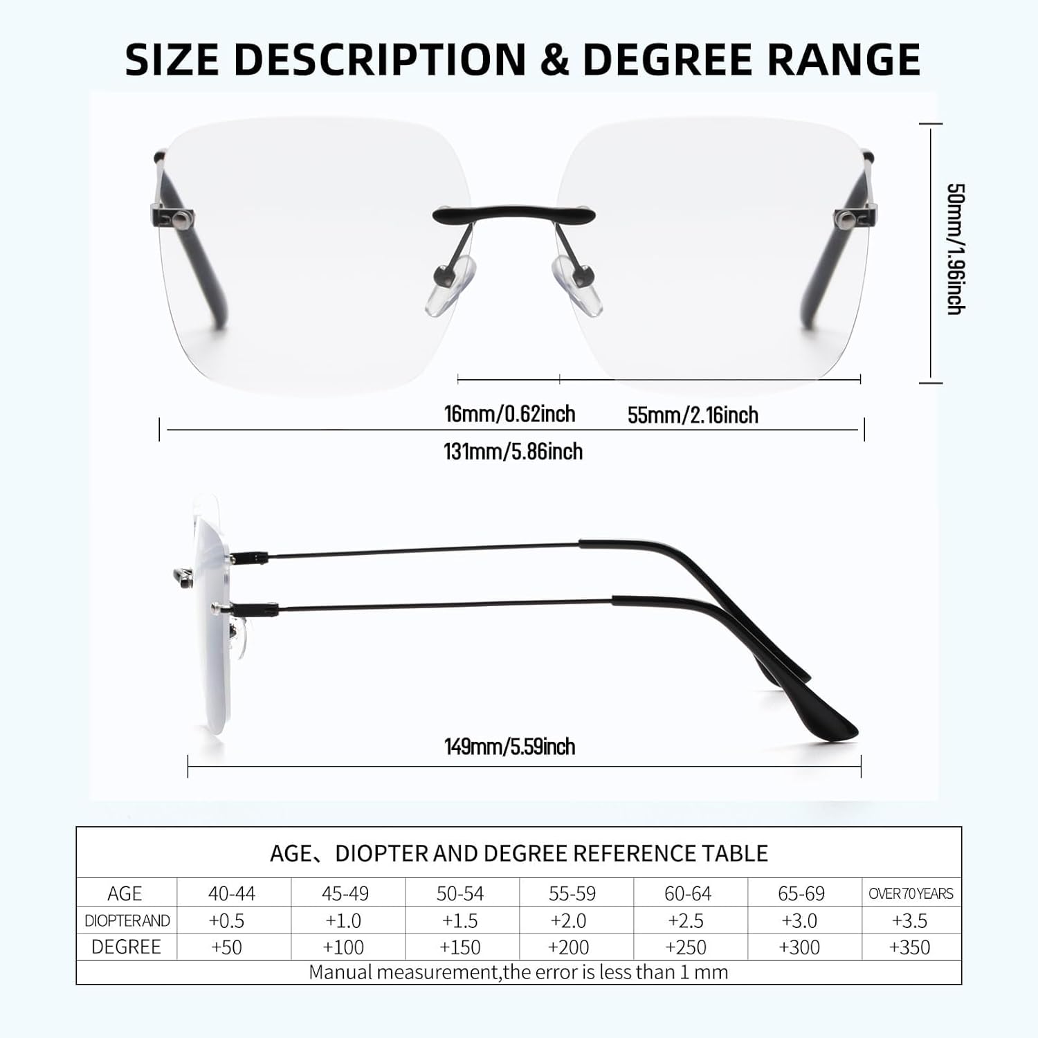 Oversized Square Frameless Reading Glasses for Women, Fashion Large Frameless Metal Readers, Big Borderless Eyewear - Image 2