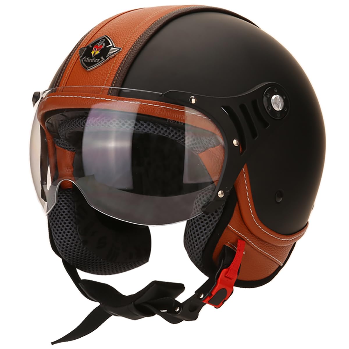 Open Face Motorcycle Helmet for Adults, DOT Approved,3/4 Retro Vespa Helmet, Dual Visors Men’s and Women’s Motorbike Casco for Moped Cruiser Bobber and Chopper