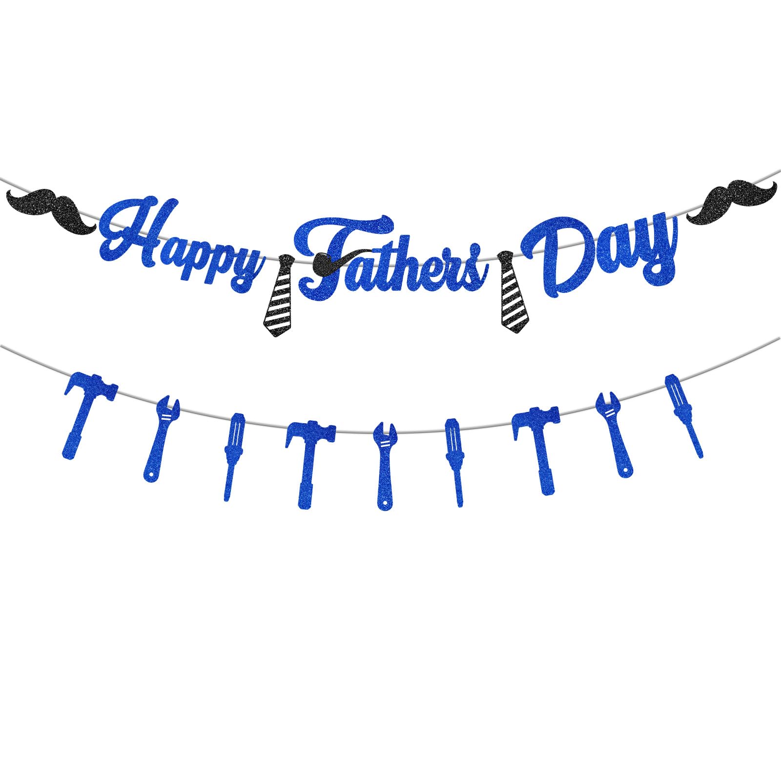 Glittery Happy Father's Day Banner - Sparkling Blue Outdoor Decorations for Dad's Backyard Party, Graduation, Retirement Supplies
