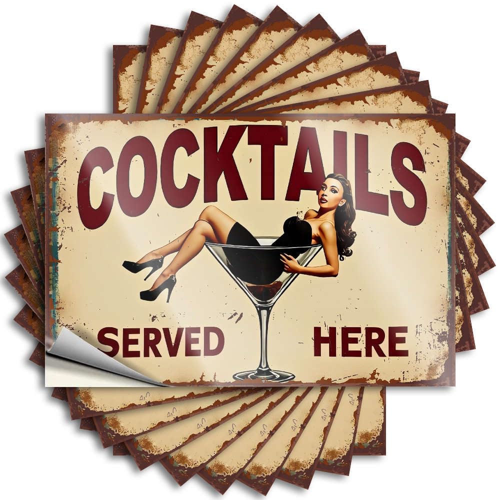 Funny Sticker Cover Vintage Cocktails Served Here. for Winter - Beer Accessories Easy Peel Removable(6X9CM)
