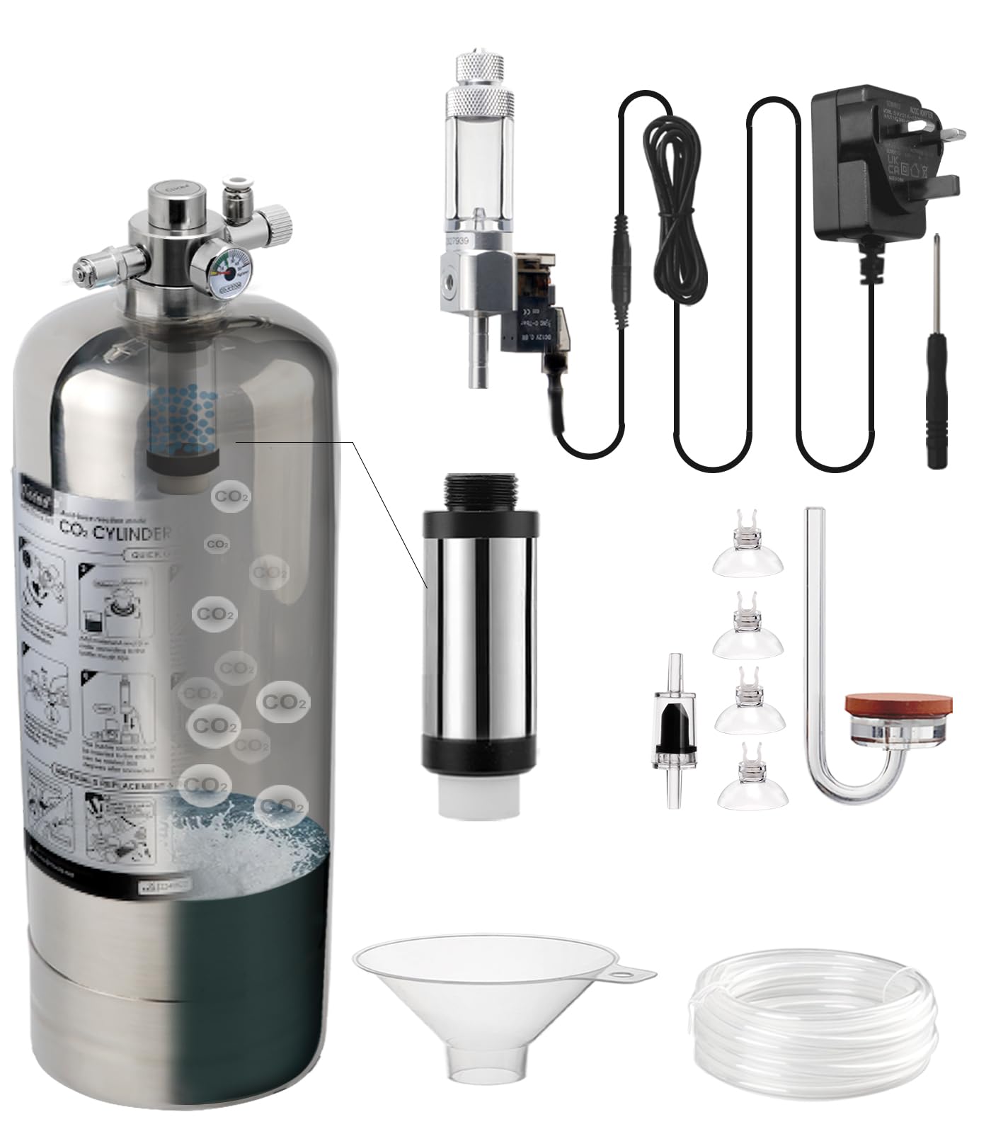 Clscea Aquarium CO2 Generator Kit Double Pressurization Enhanced Version Max for 600g+600g Raw Materials，G800S