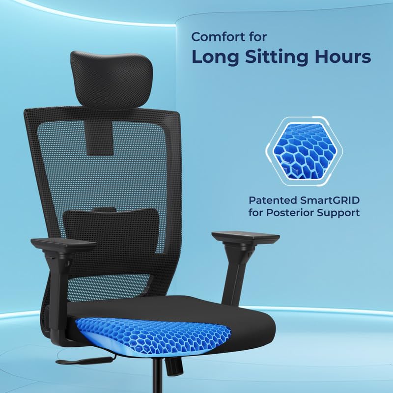 Image of The Sleep Company Stylux Premium Ergonomic Office Chair | Patented SmartGRID seat | SpinePro Lumbar Support | Work, Home, Study | Adjustable Headrest & 4D Armrests | Free Installation| Black