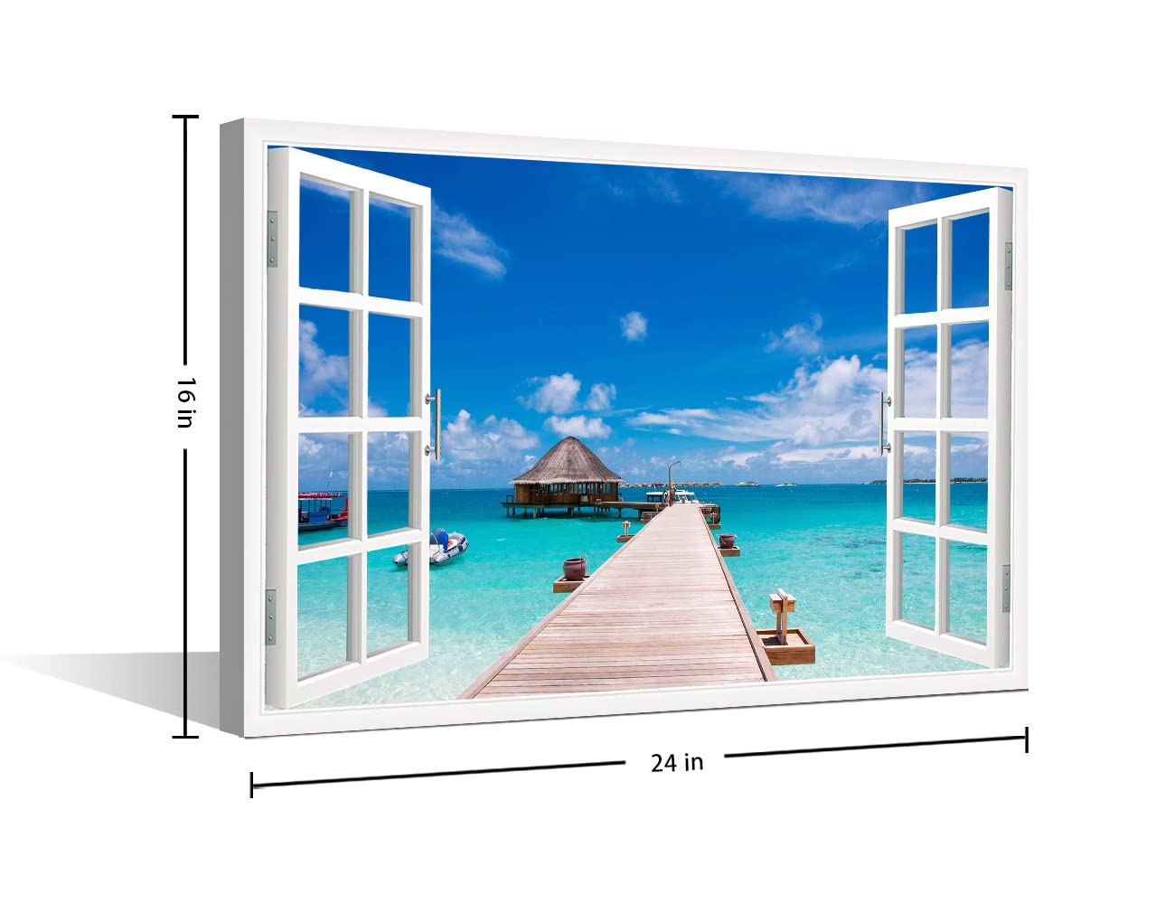 Window View Wall Decorations for Living Room Canvas Wall Art Pier to Tropical Island Vacation Getaway Outdoor Natural Scenery Canvas Wall Art Modern Home Decor Framed Ready to Hang (24"W x 16"H) - Image 2