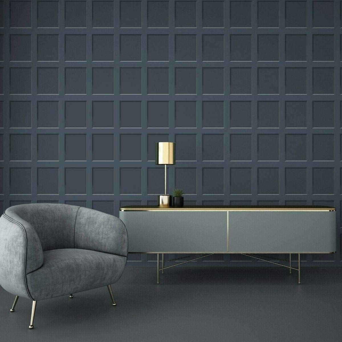 Yöl Blue Heritage Wood 3D Effect Panel Wallpaper Wooden Panel