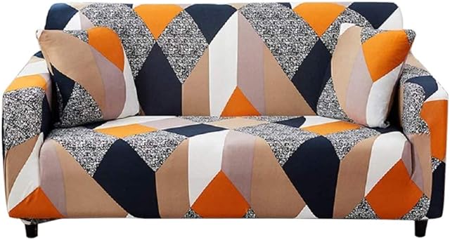 Hotniu 1-Piece Fit Stretch Sofa Covers - Polyester Spandex Printed Sofa Slipcovers - Furniture Cover/Protector for Loveseat Couch with Elastic Bottom & Anti-Slip Foam (2 Seater, Grey Geometry)