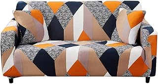 Best HOTNIU Stretch Sofa Cover Printed Couch Covers for 2 Cushion Couch Slipcovers for Sofas Loveseat Armchair Elastic Universal Furniture Protector with One Free Pillowcase (2 Seat, Grey Geometry) Review 