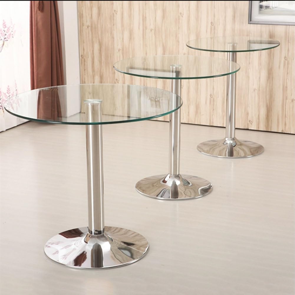 Redondo Cristal Mesa Pedestal Vidrio Mesa De Comedor 60/70/80cm Moderna Circular Mesa Bistro 2-4 Plazas Base Cromada(Size:60cm)
